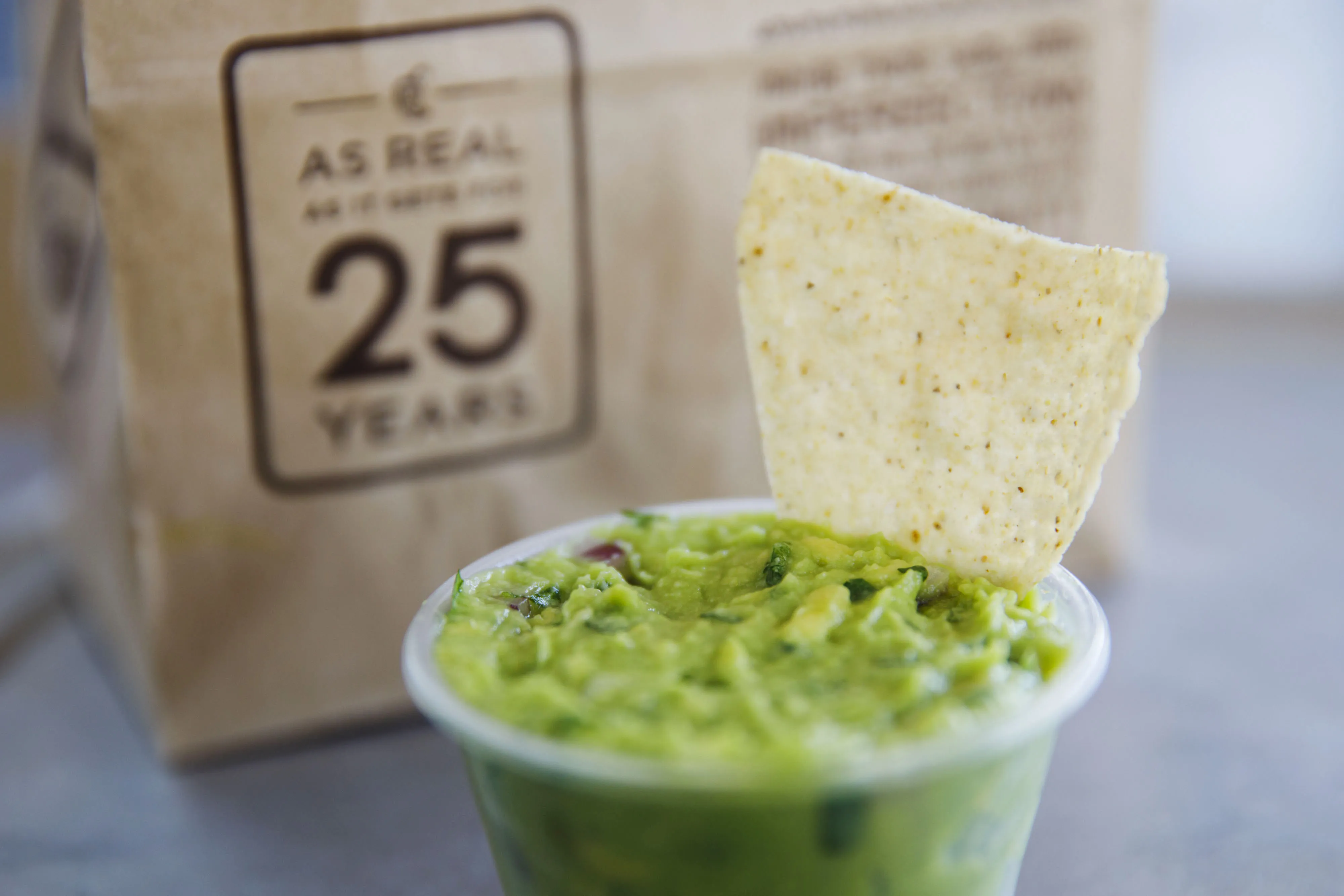 Guacamole and tortilla chips at a Chipotle in El Segundo, California.