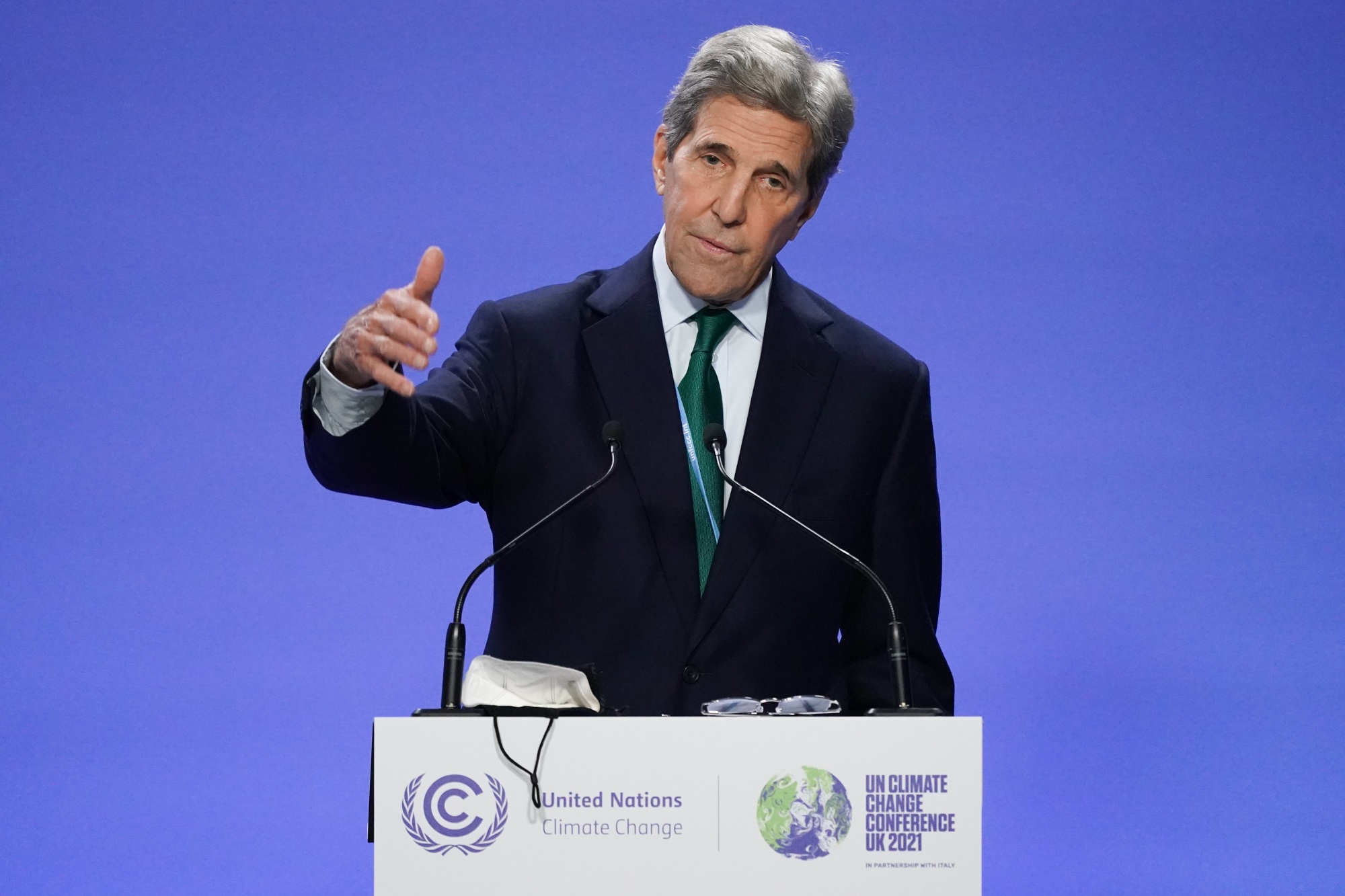 John Kerry speaks during the COP26 climate summit in Glasgow, U.K.