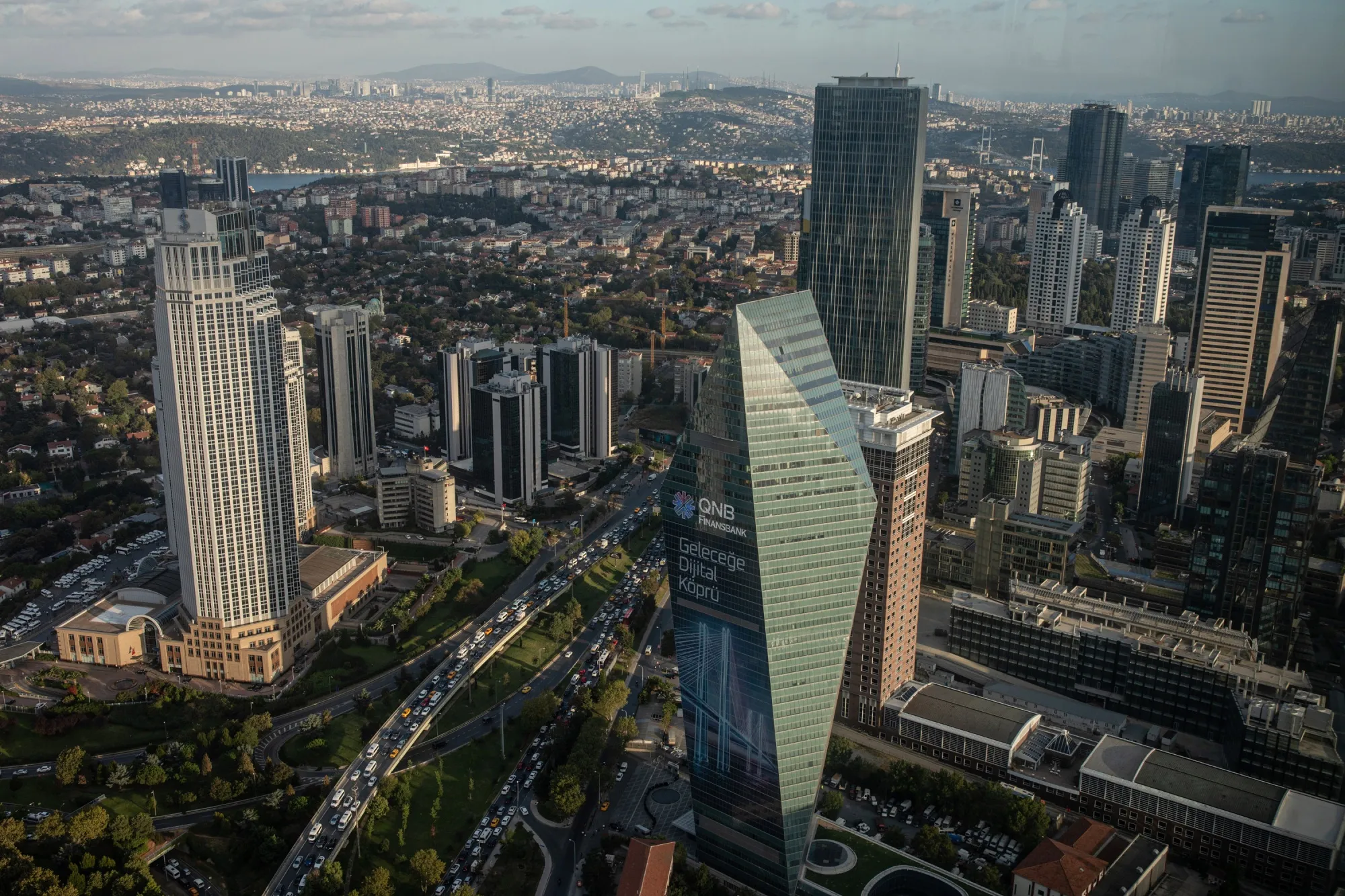 Commercial skyscraper office buildings in Istanbul.
