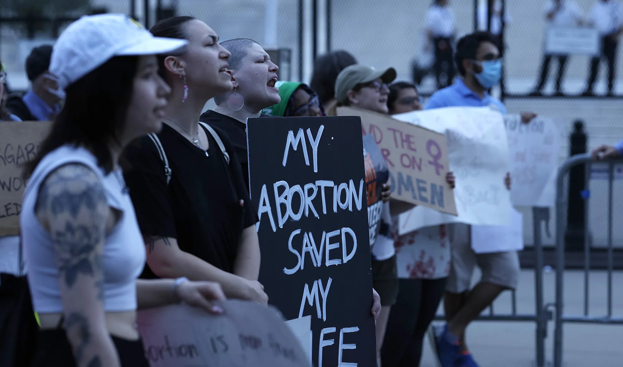Abortion rights advocates protest in front of the Supreme Court