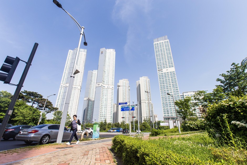 The towers of Songdo, which sometimes feels a lot like a sleepy America suburb.