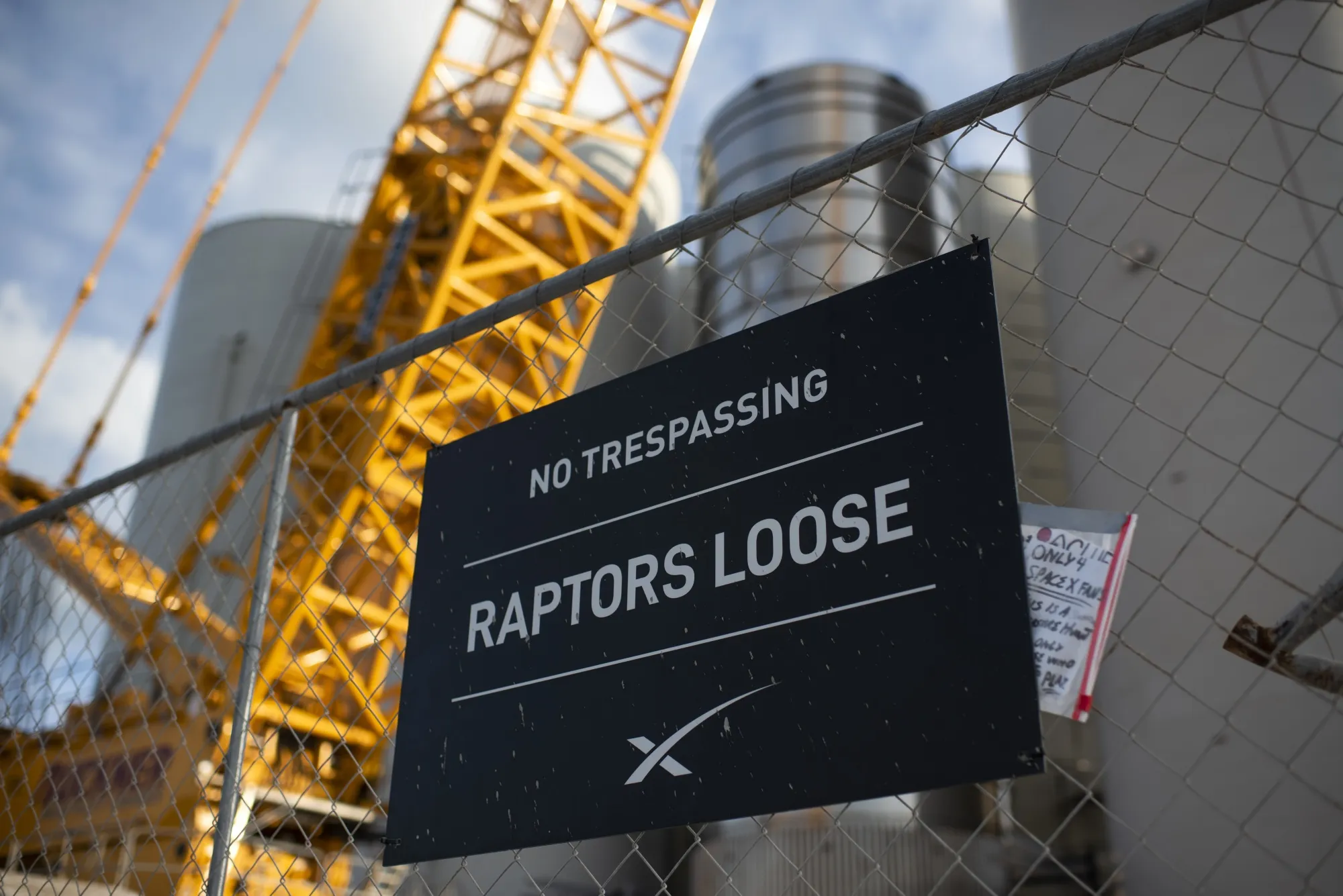 A sign outside SpaceX launch facility while under construction in Boca Chica, Texas in October 2021.