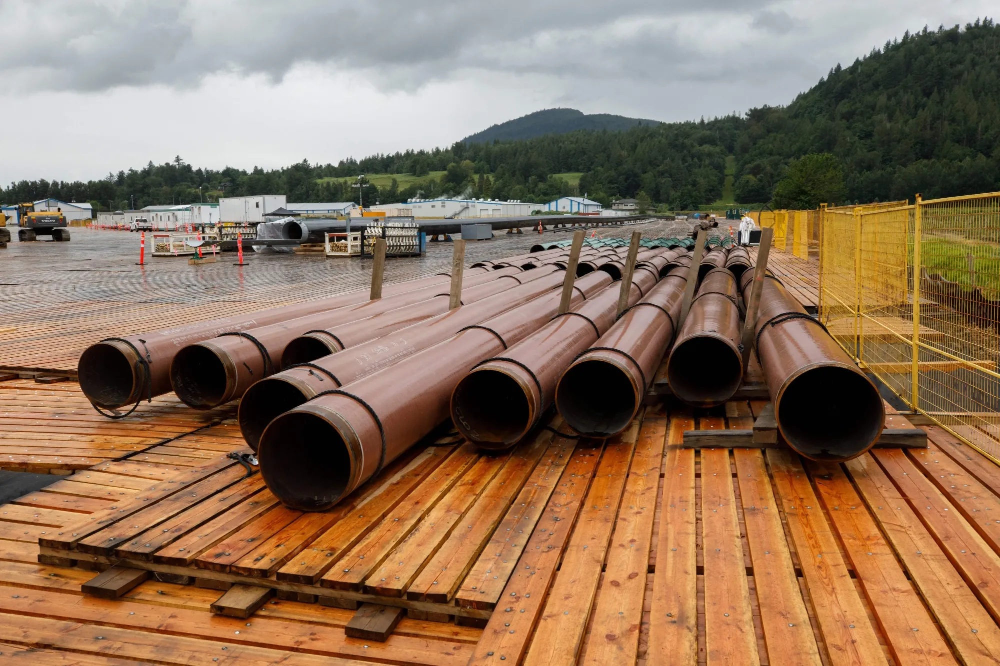 Pieces of the Trans Mountain Pipeline project&nbsp;in a storage lot outside Abbotsford, British Columbia.