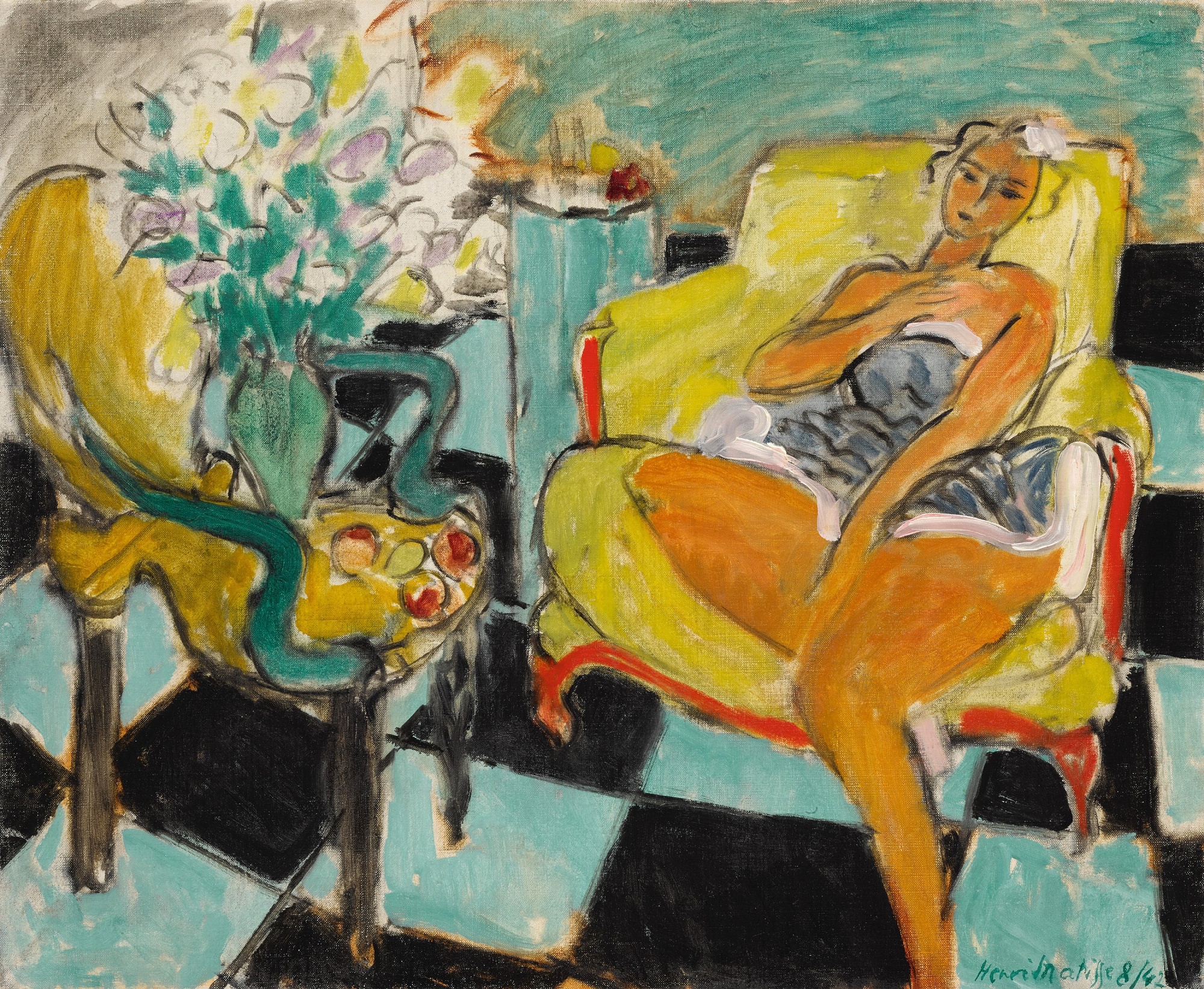 “Danseuse dans un interieur, carrelage vert et noir,” by Henri Matisse