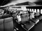 A mock-up of a Boeing 747 cabin in 1966