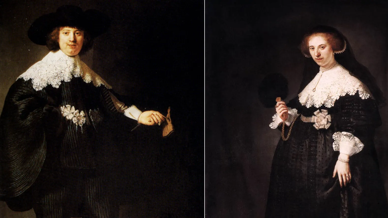 Wedding portraits of Maerten Soolmans and Oopjen Coppit by Rembrandt.
