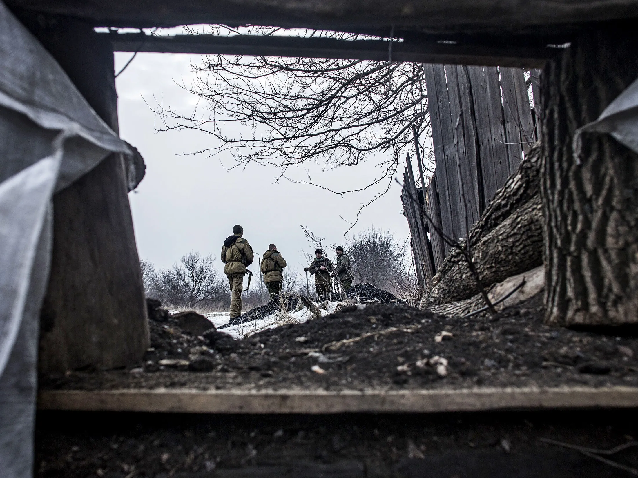 Pro-Russian troops near the eastern Ukrainian city of Debaltseve, on Jan. 28, 2015.
