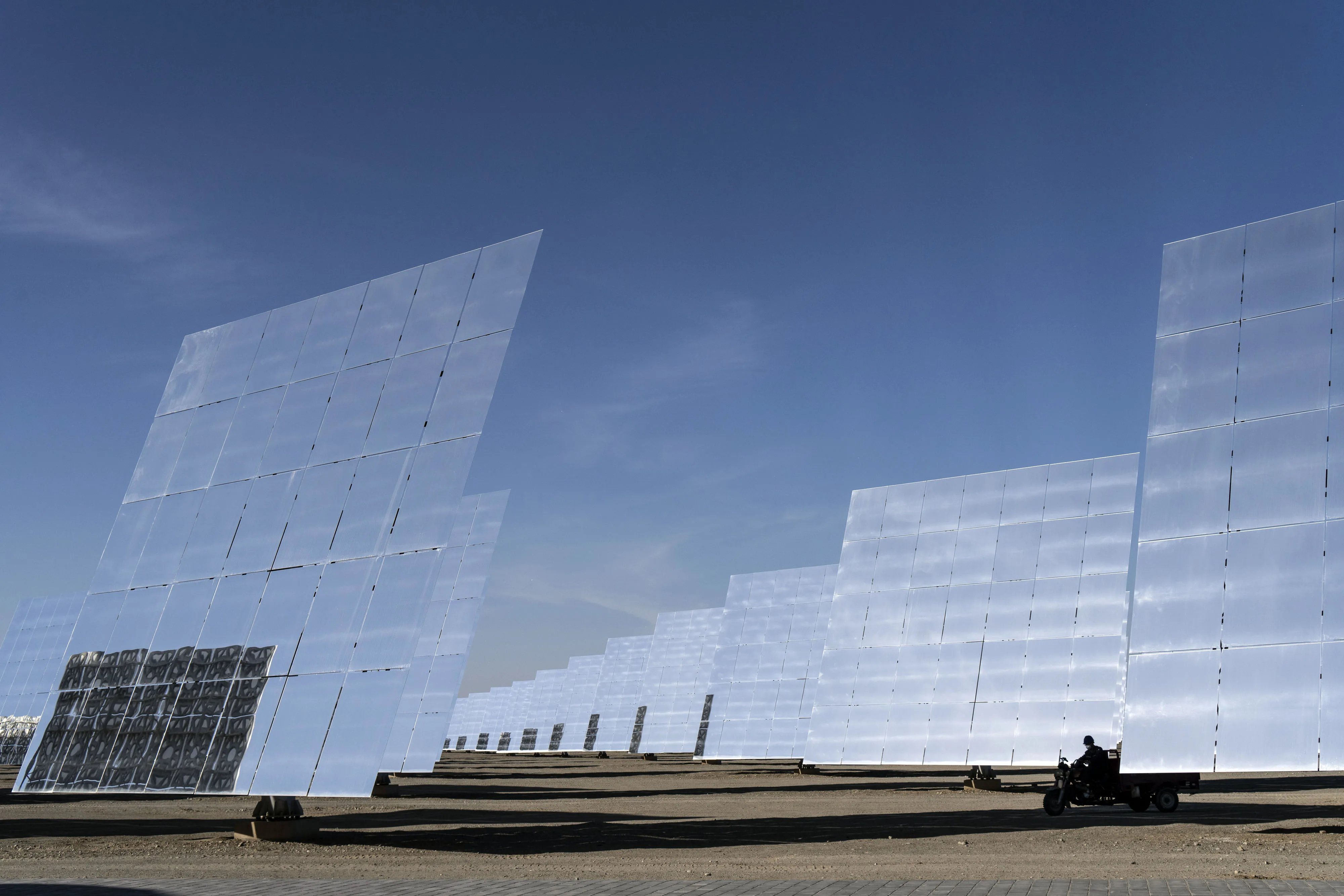 Solar panels at a photovoltaic power station in Gansu province, China.