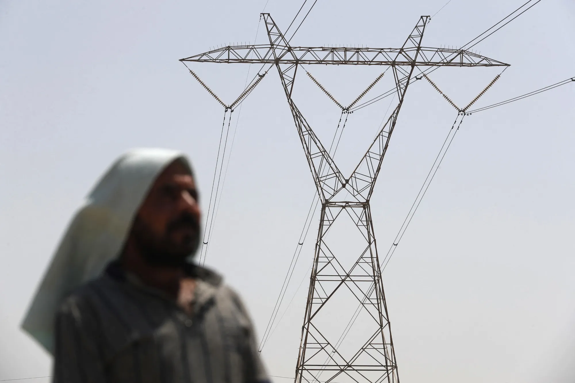 An electricity transmission tower south of Hilla city, Iraq.