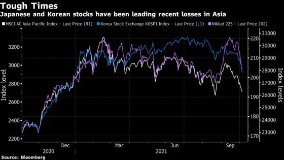 Asia Stocks Slide as Korea Enters Correction, Japan Slumps