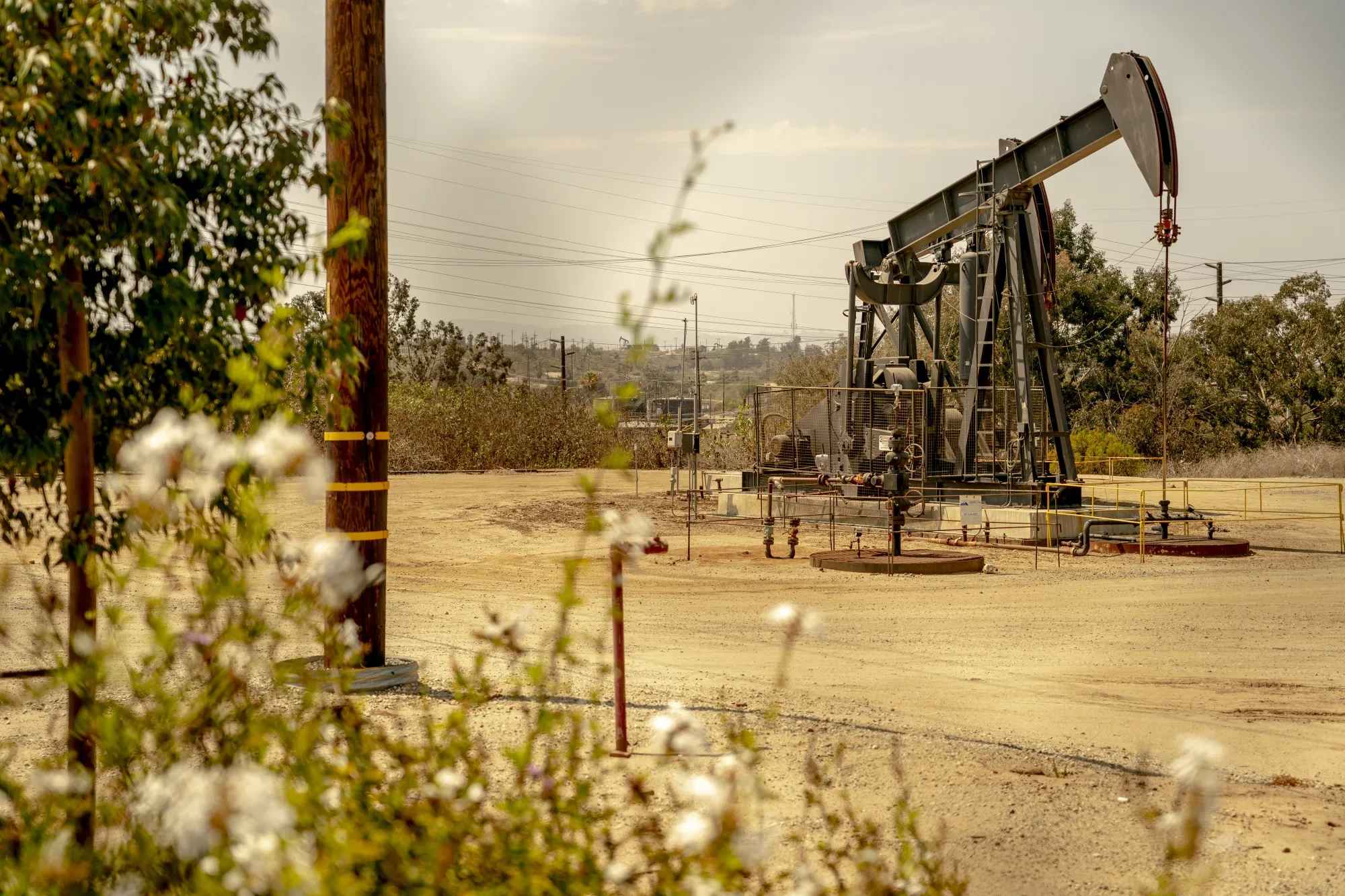 An oil pump jack at the Inglewood Oil Field in Culver City, California.