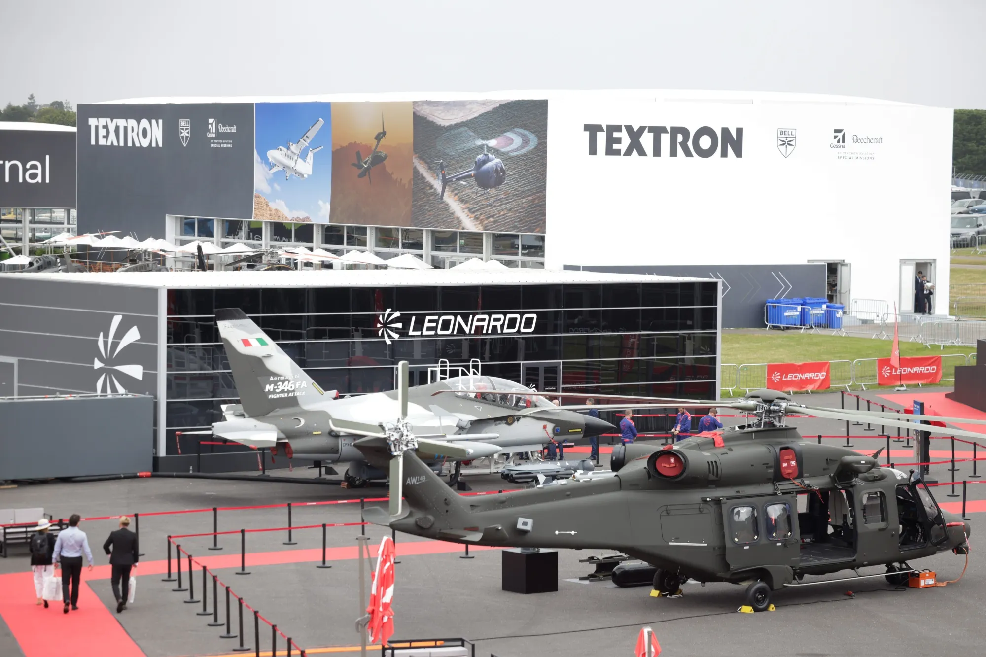 A Leonardo SpA display at the Farnborough International Airshow in Farnborough, UK.