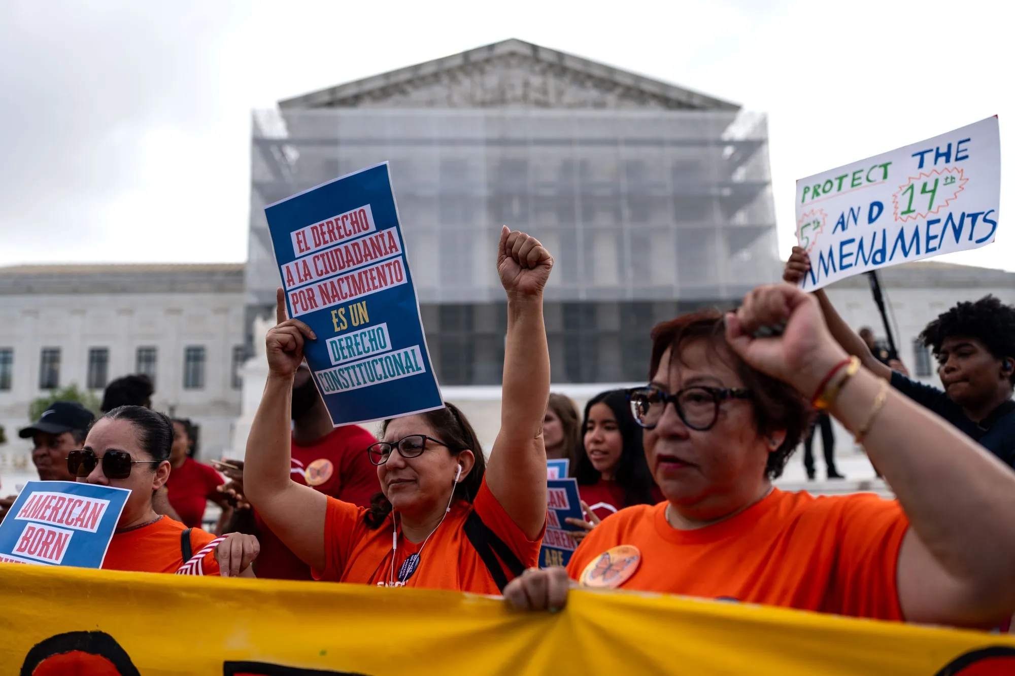 Demonstrators outside the US Supreme Court during oral arguments in Washington on May 15.