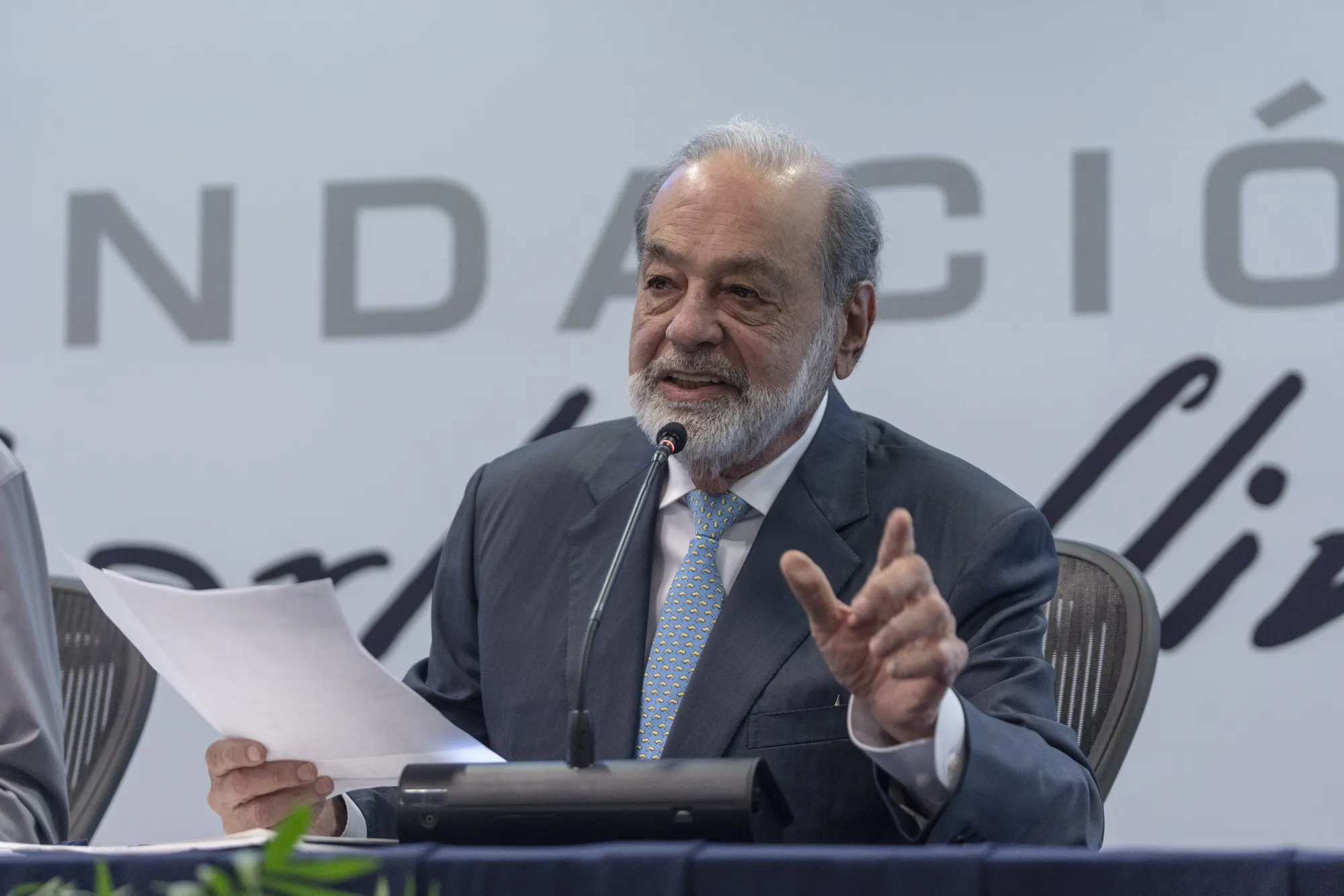 Carlos Slim speaks during a press conference in Mexico City&nbsp;on&nbsp;Feb. 12.