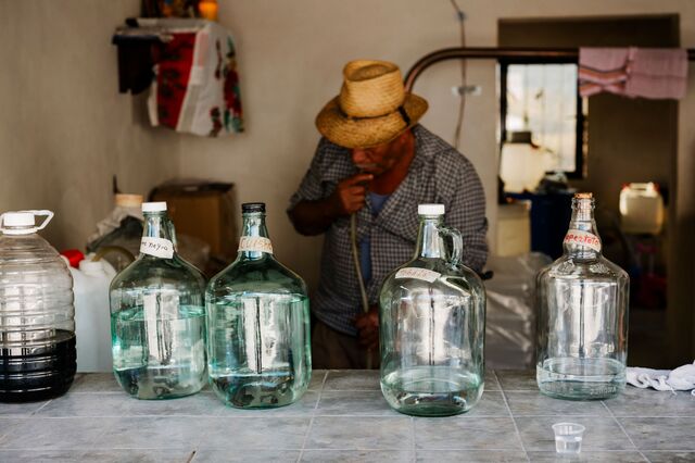 Bottles of mezcal for sale at Todos Santos Mezcaleros