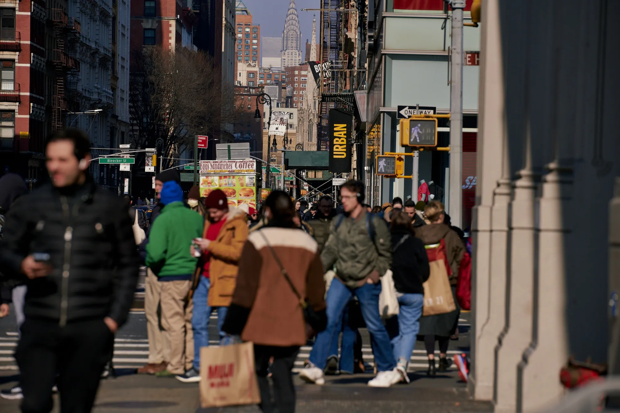 Pedestrians and shoppers in New York.