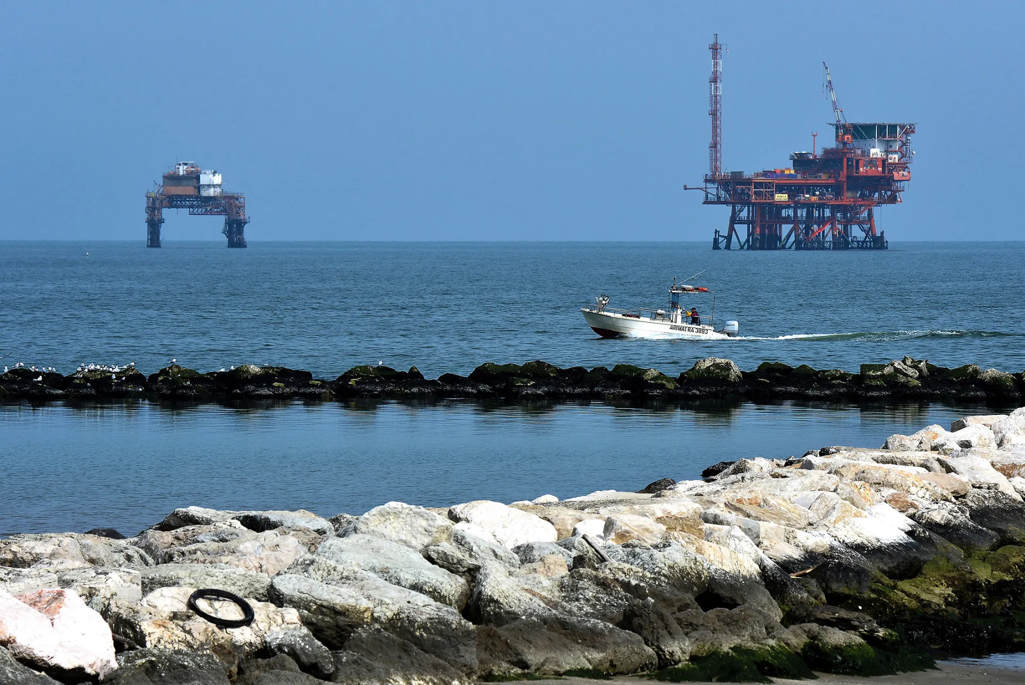 ENI gas platforms in the Adriatic sea near Ravenna on April 5, 2016.
