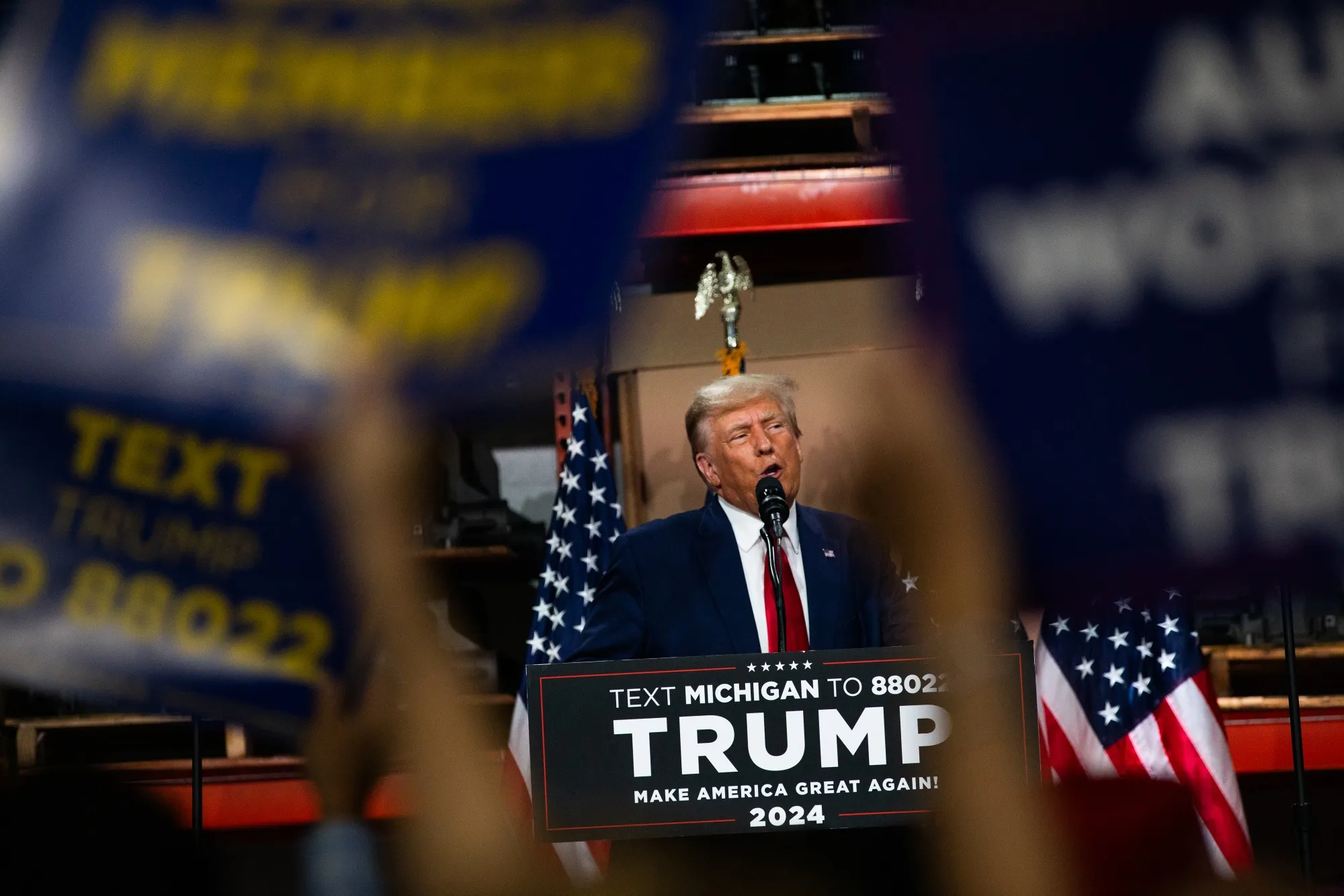 Donald Trump speaks during a campaign event in Clinton Township, Michigan in&nbsp;Sept.&nbsp;