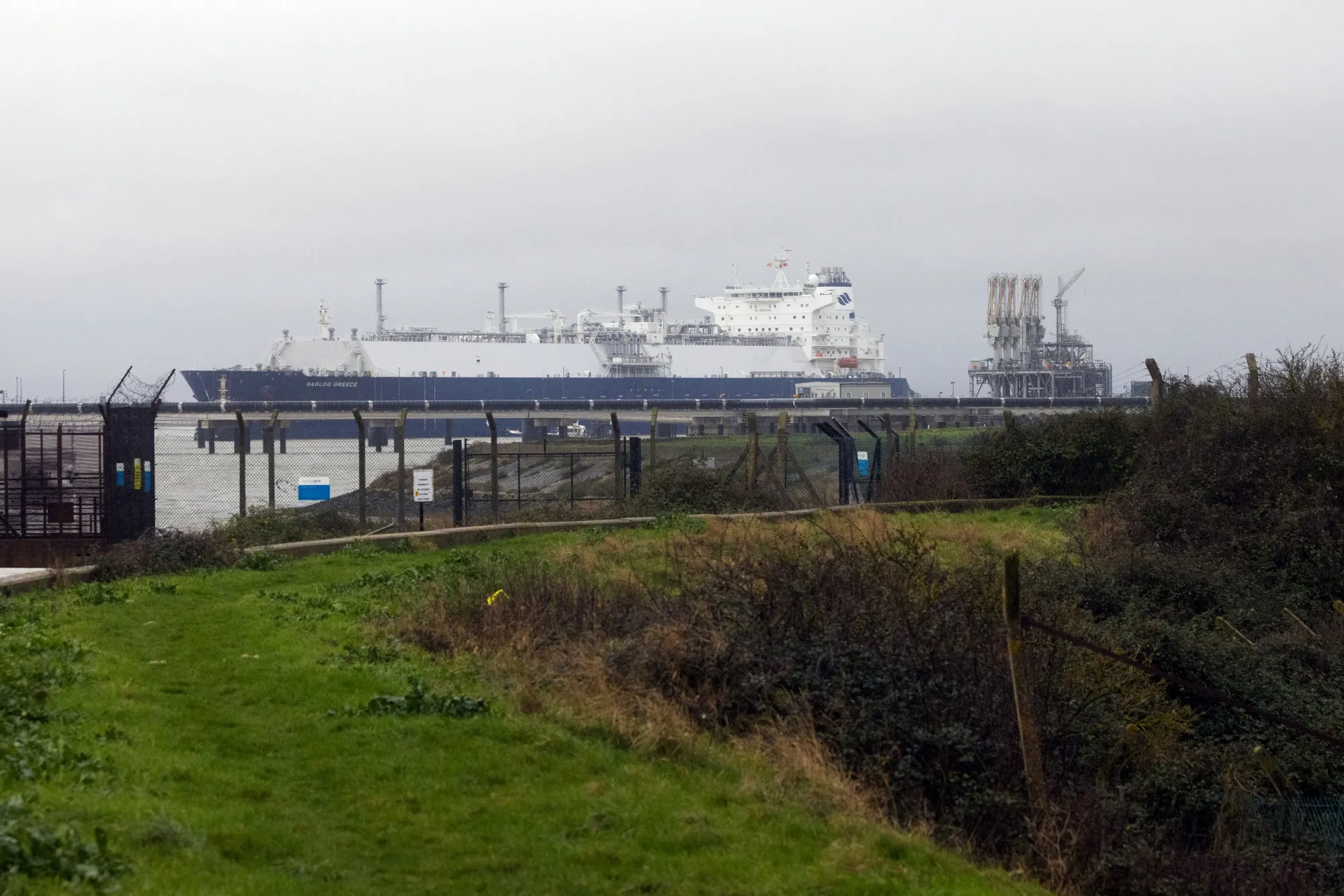 The Gaslog Greece liquefied natural gas&nbsp;tanker approaches Grain LNG importation terminal, on the Isle of Grain near Rochester, U.K., on&nbsp;Jan. 4.