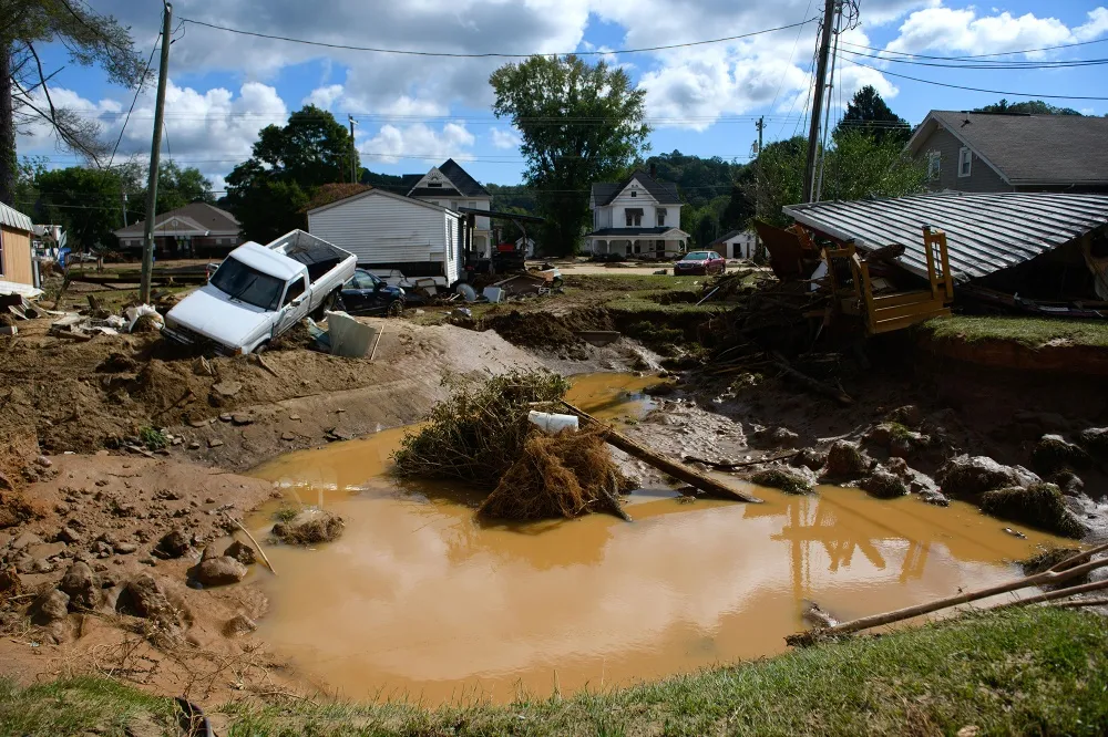 Damage and residual flooding&nbsp;in the aftermath of Hurricane Helene in Old Fort, North Carolina, on Sept 29.