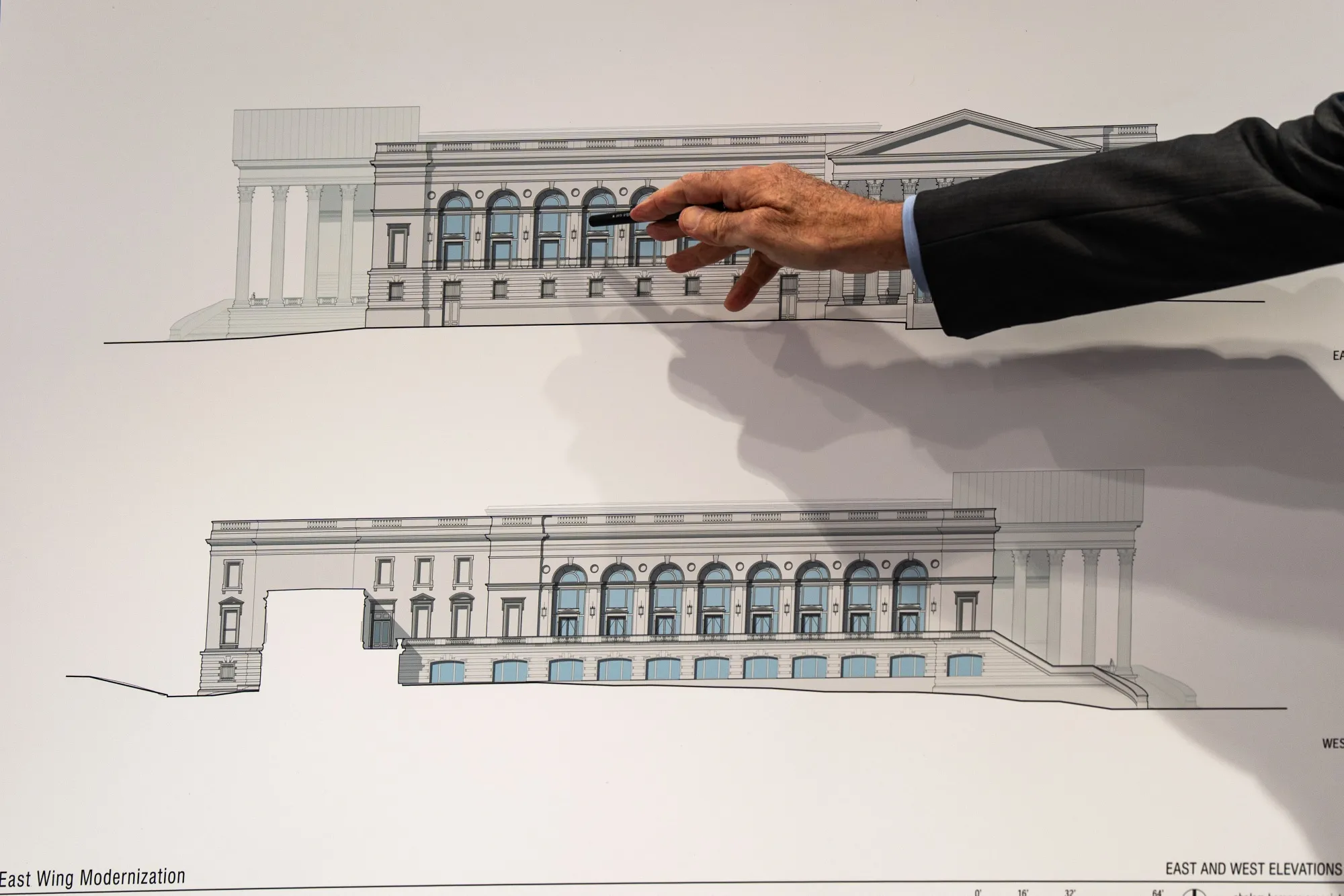 The facade&nbsp;of the new East Wing, as shown during a National Capital Planning Commission hearing Jan.&nbsp;9.