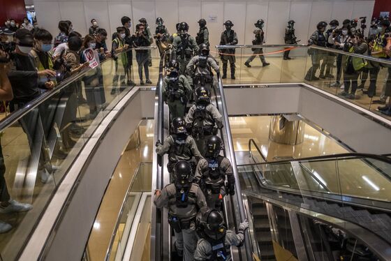 Hong Kong Police Disperse Protesters Gathered at City Mall