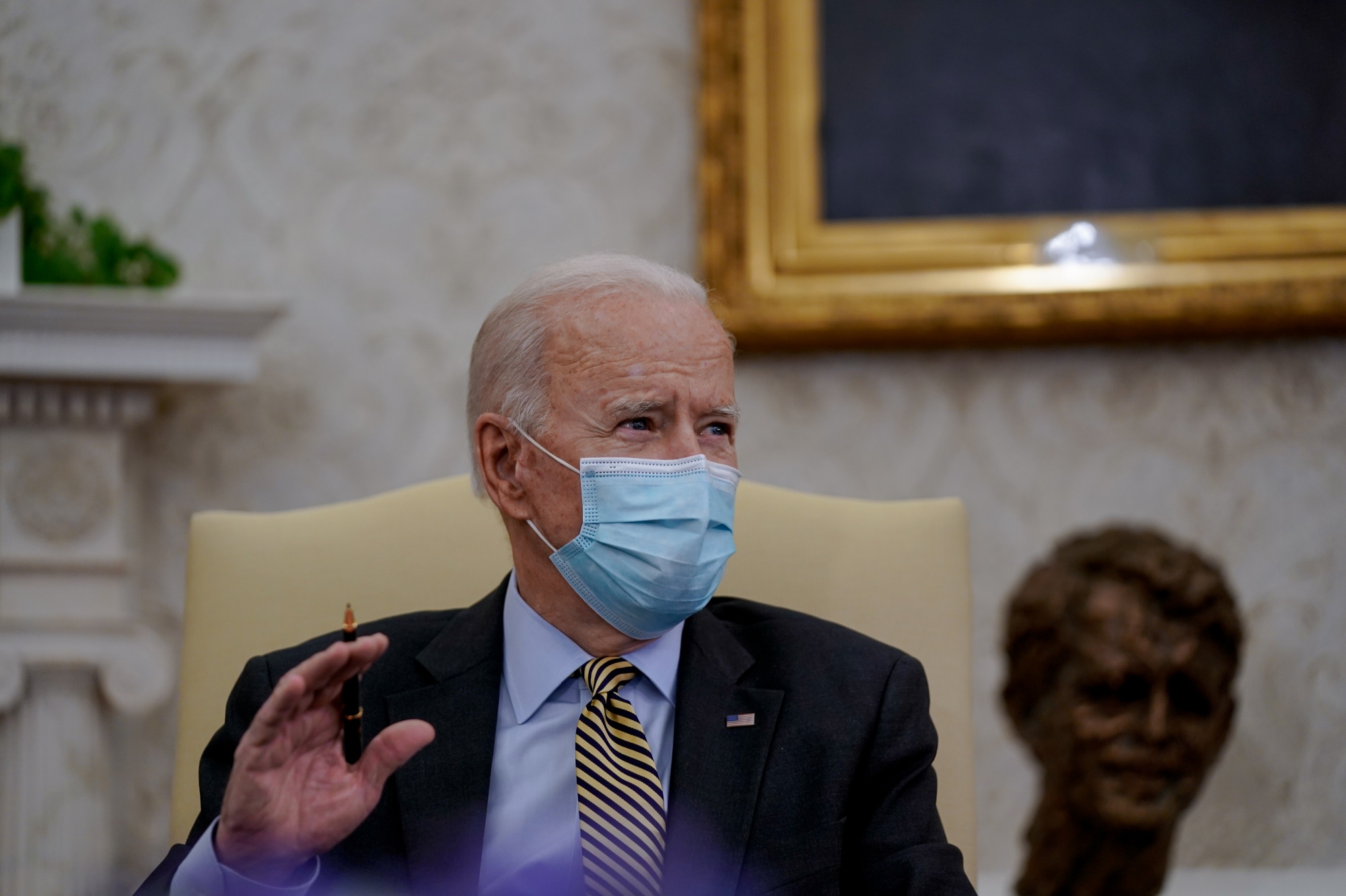 U.S. President Joe Biden speaks during the weekly economic briefing in the Oval Office on April 9. Biden proposed major boosts in funding to combat inequality, disease and the climate crisis as part of a $1.52 trillion budget request for 2022.