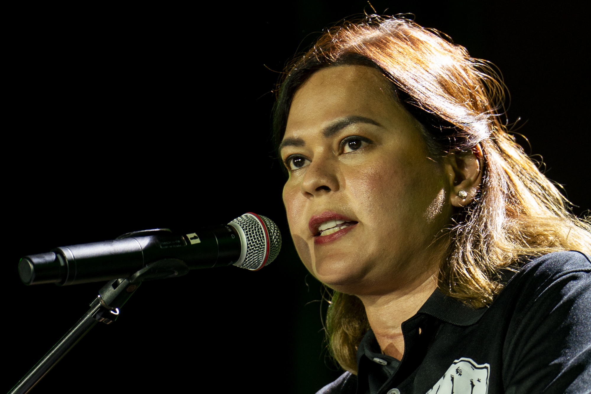 Sara Duterte, Philippines' vice president, speaks during a campaign event in Manila, the Philippines, on Thursday, May 8, 2025. The Philippines' May 12 midterm election is putting investors on alert for any changes to government policies, as the global trade war exposes weaknesses in one of Asia's fastest-growing economies. Photographer: Lisa Marie David/Bloomberg