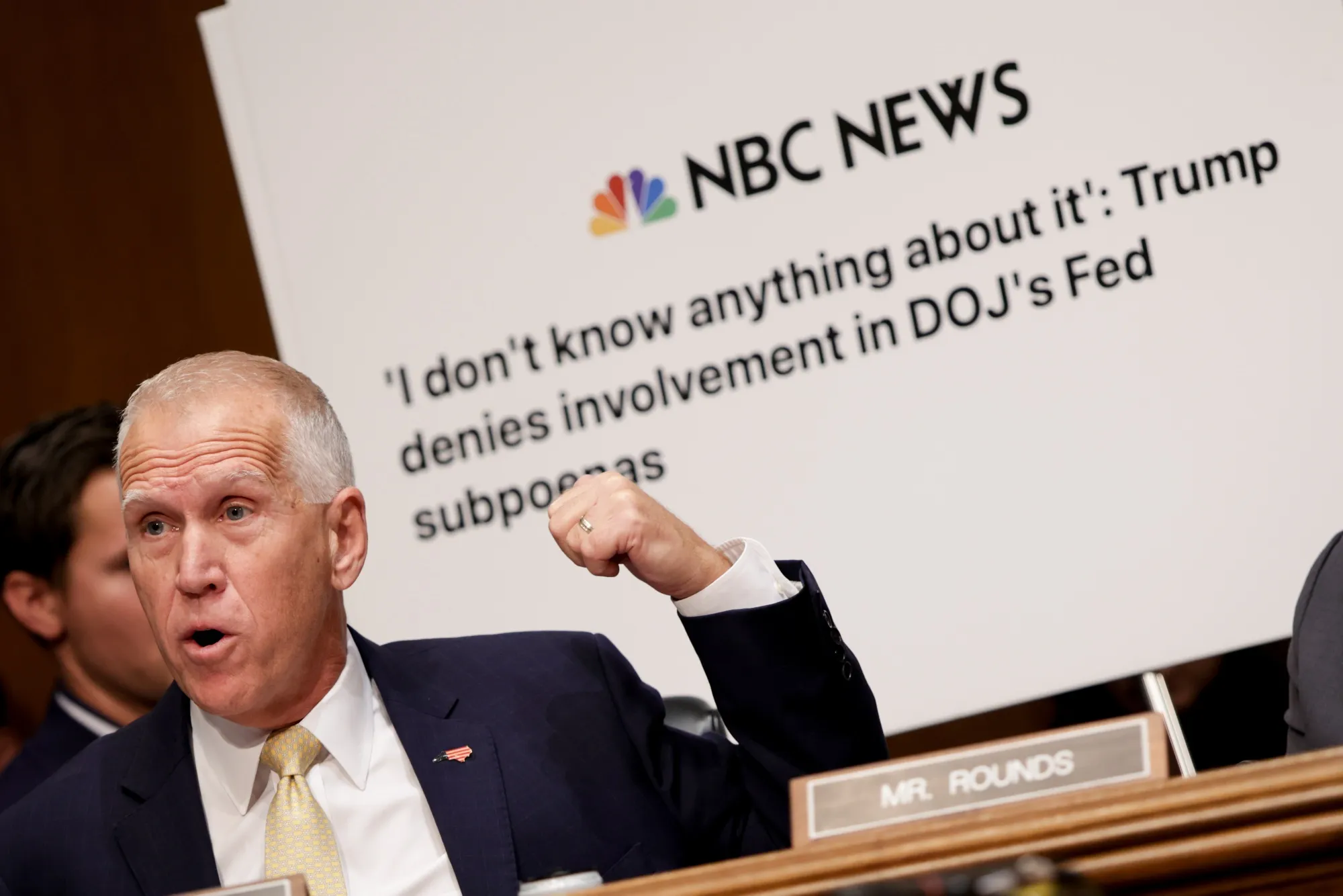 Senator Thom Tillis during Kevin Warsh’s confirmation hearing on Tuesday. 