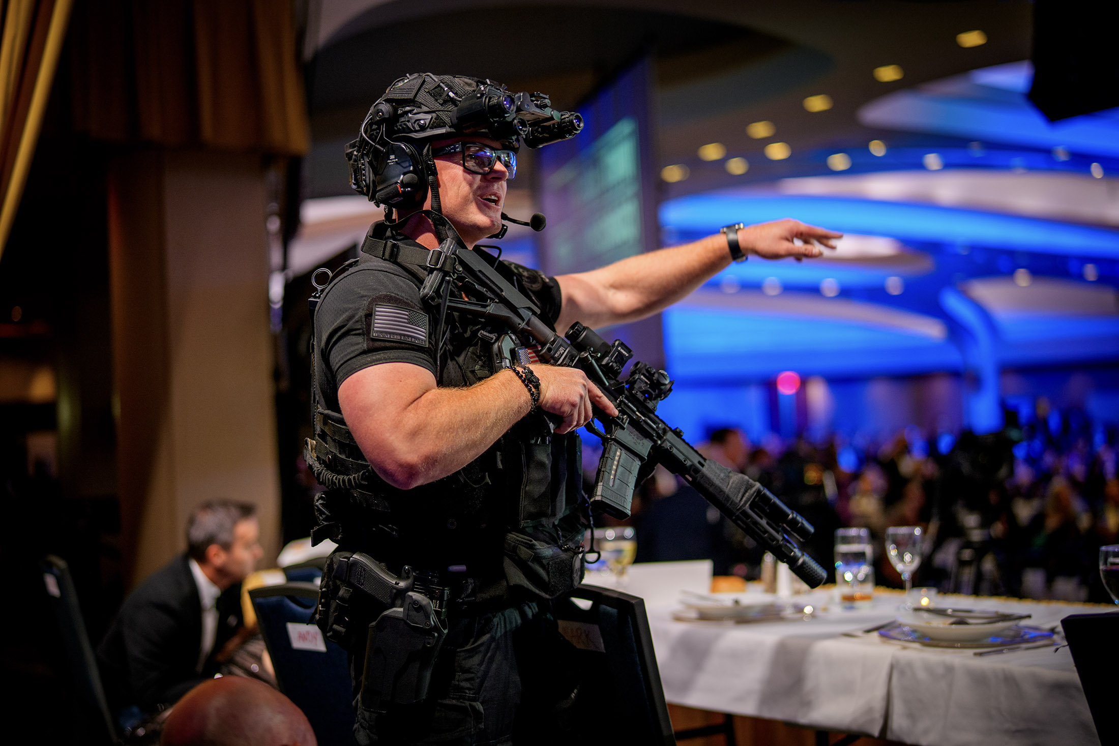 Armed Secret Service agents at the White House Correspondents Association Dinner on April 25. Photographer: Andrew Harnik/Getty Images North America