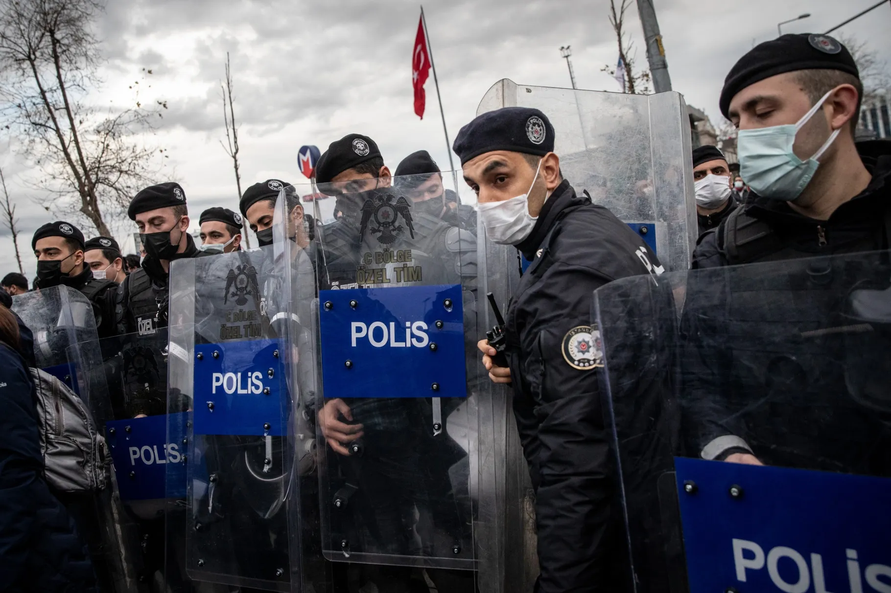 Police during a protest against the appointment of Bogazici University rector Melih Bulu, in Istanbul in February.