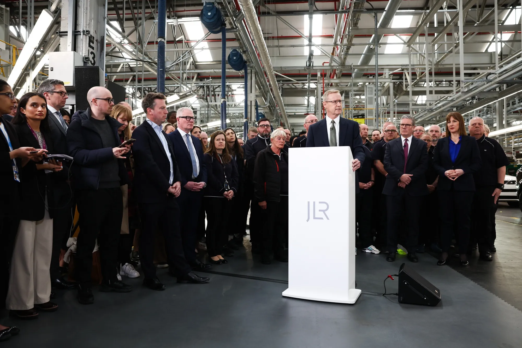 Adrian Mardell speaks during an event with&nbsp;Keir Starmer at the Jaguar Land Rover manufacturing plant in Solihull, UK, on&nbsp;April 7.