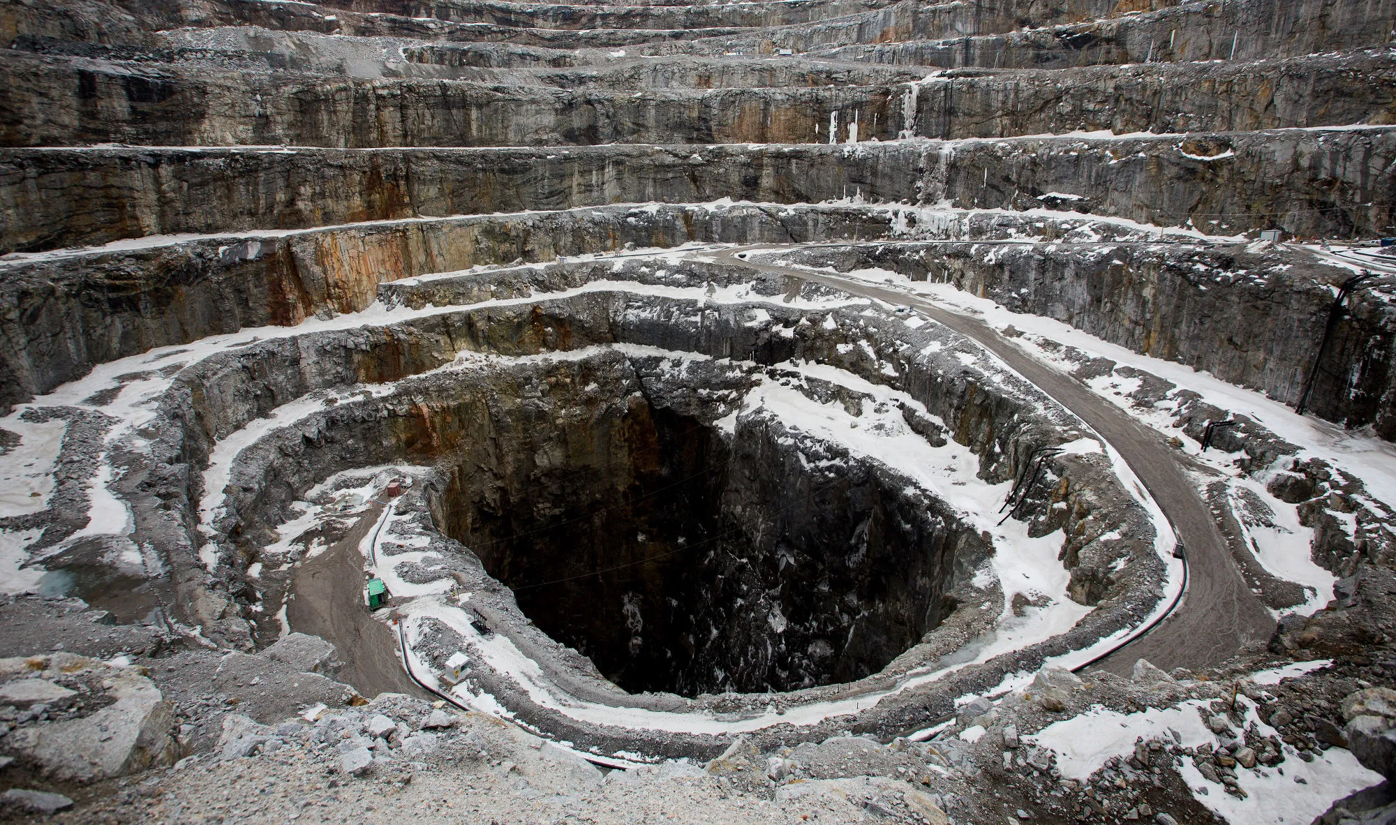 The open pit at the Diavik Diamond Mine.