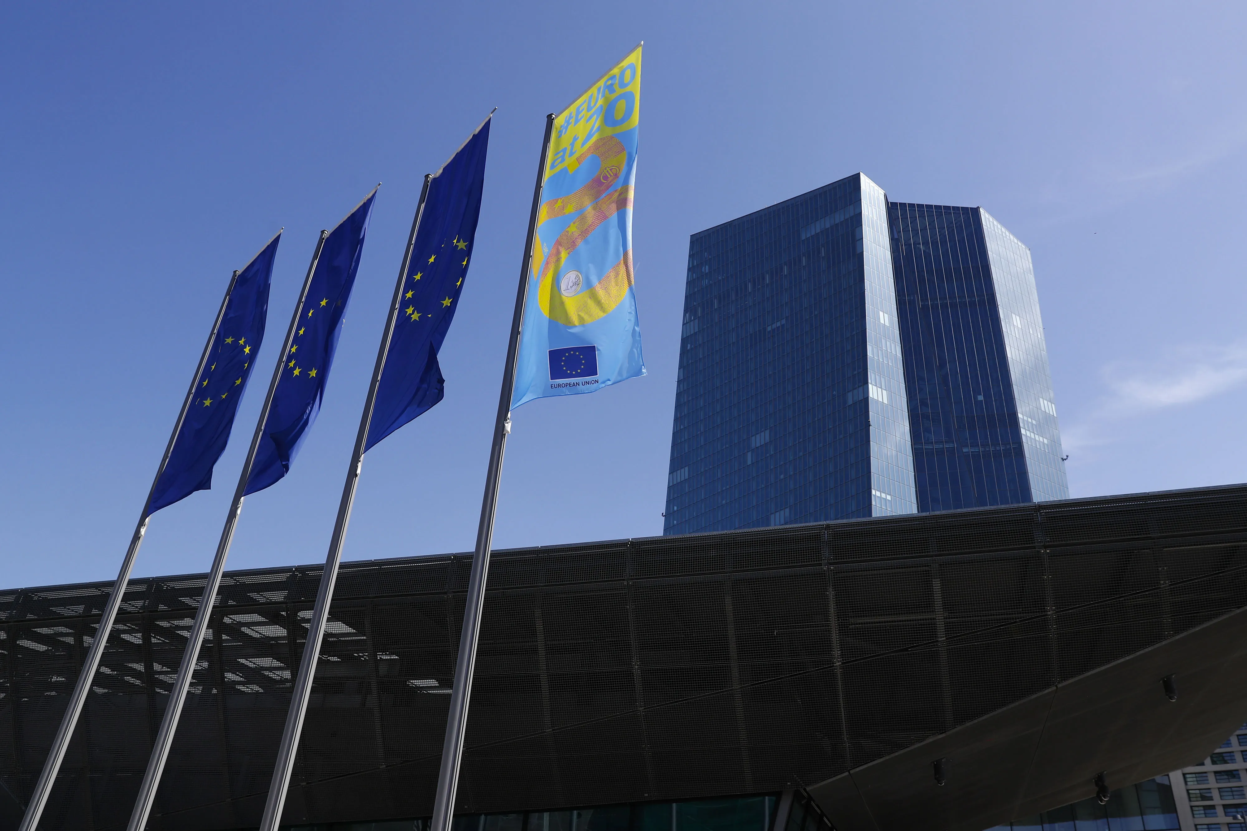 Outside the European Central Bank&nbsp;headquarters in Frankfurt, Germany.