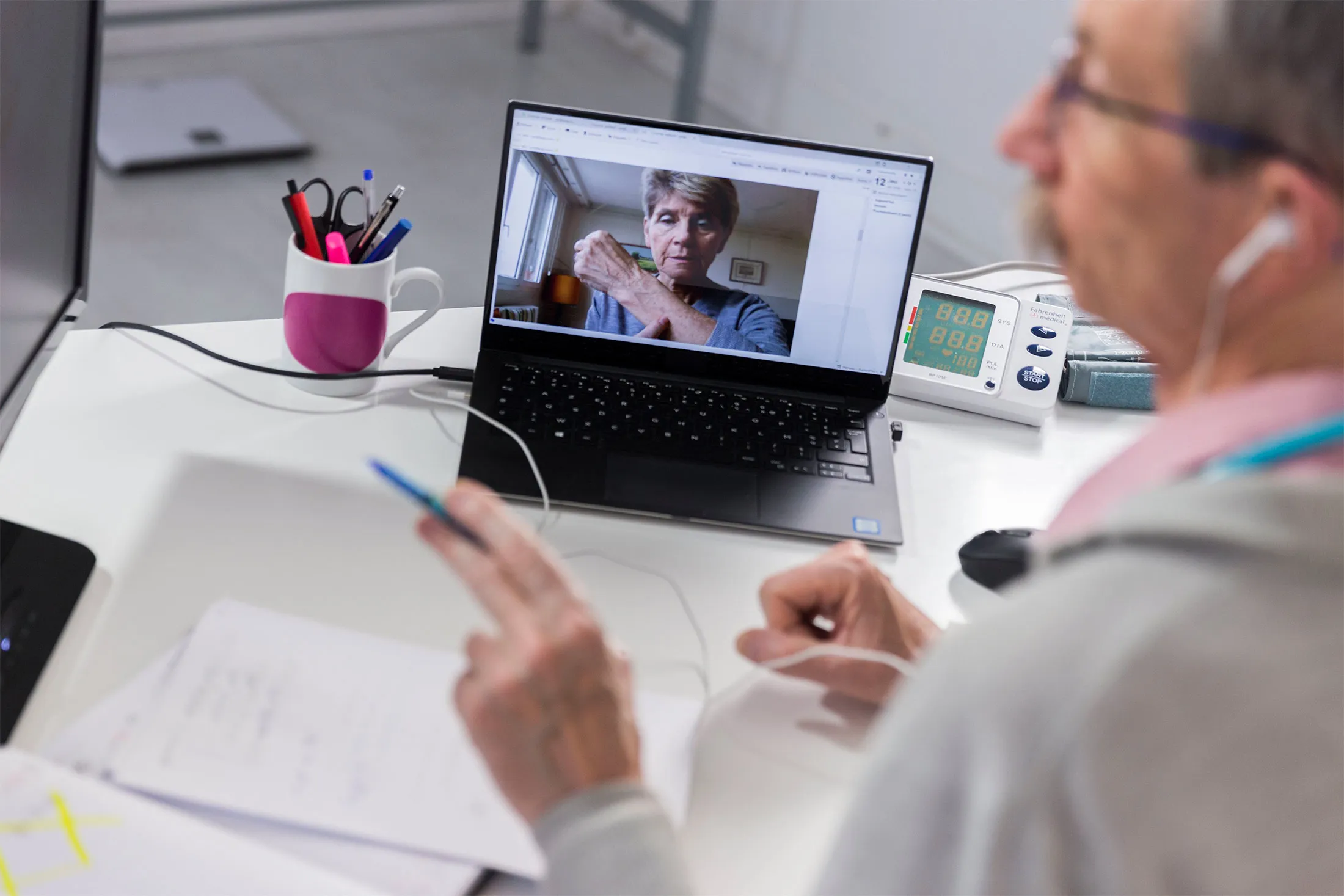 Medical teleconsultation with senior female patient.&nbsp;