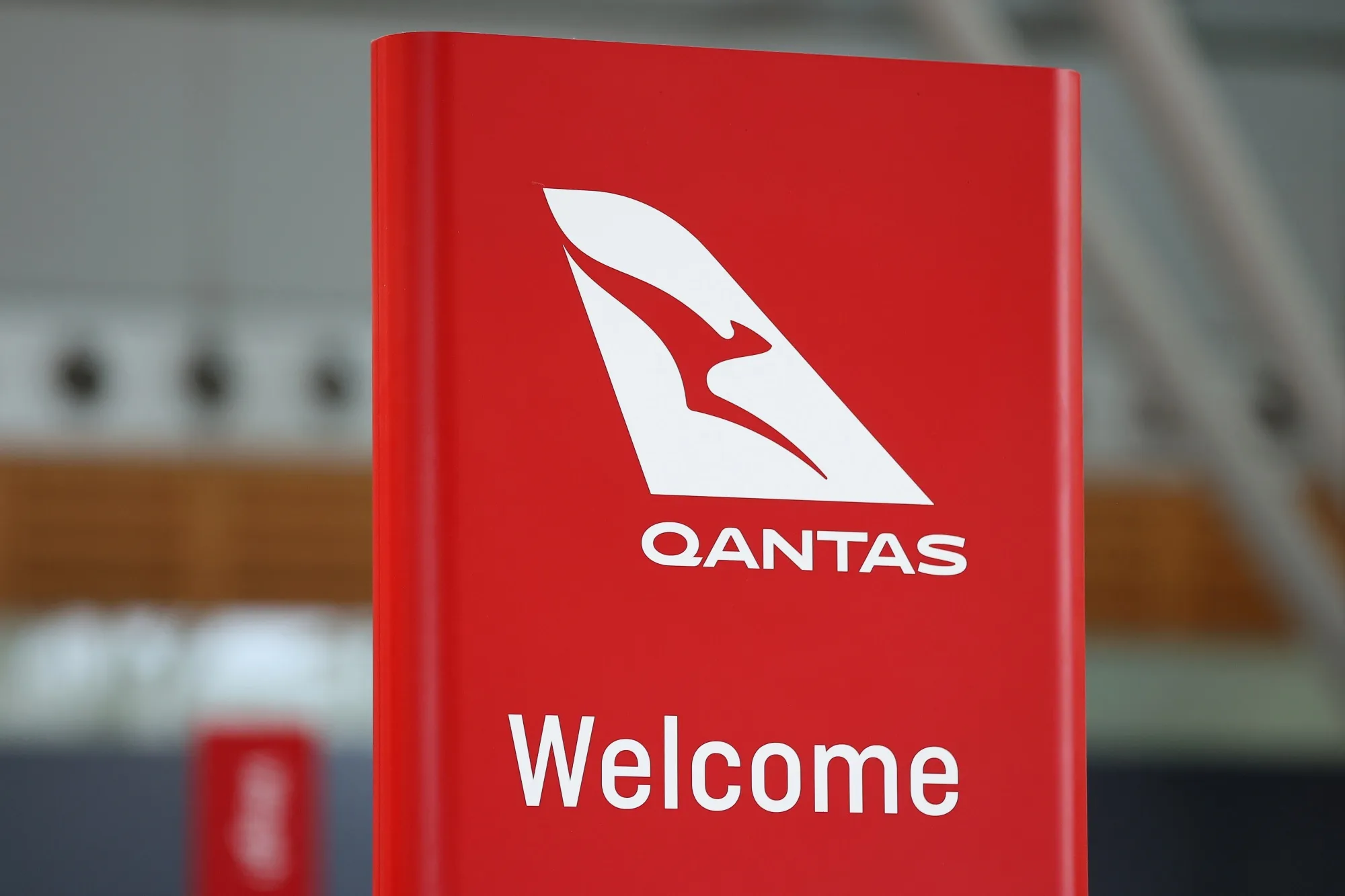 Qantas Airways signage at Sydney Airport.&nbsp;