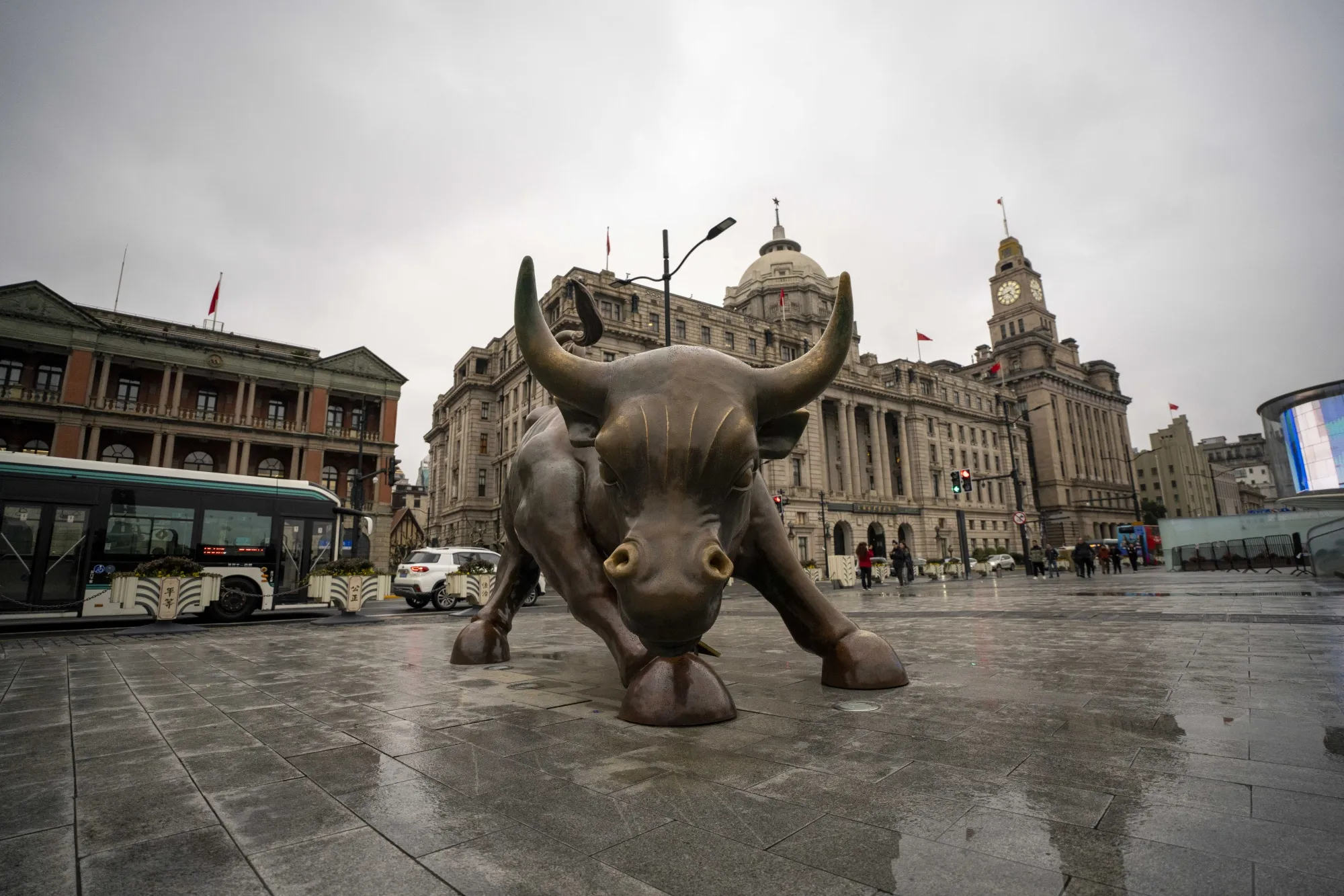 A bull statue along the Bund in Shanghai.