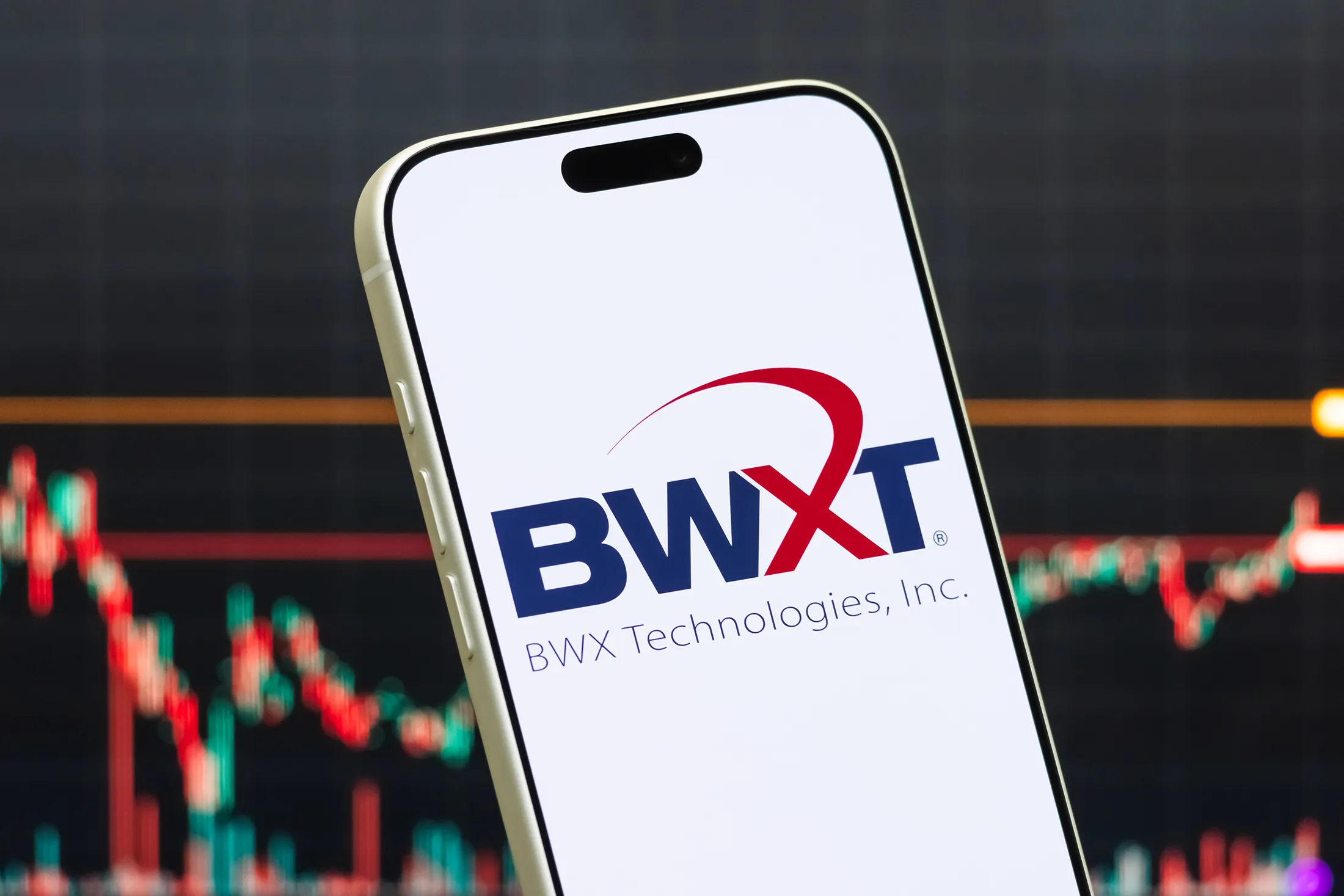 The BWX Technologies Inc. logo on a smartphone.