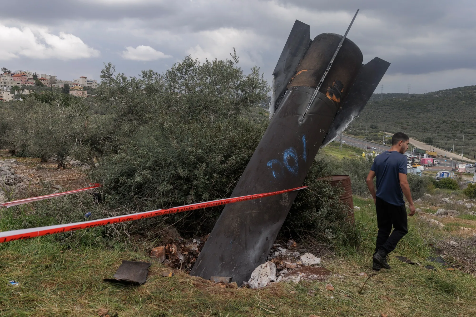 The wreckage of an Iranian missile in Kifl Haris, West Bank.
