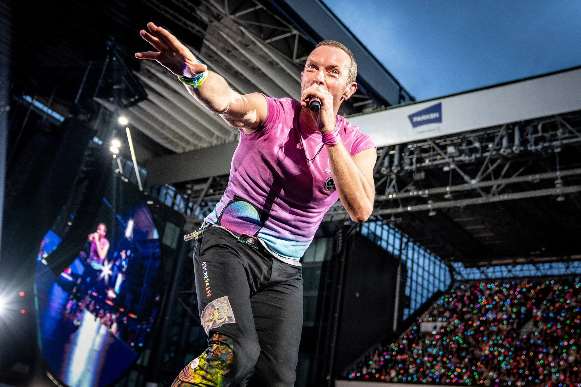 Coldplay perform&nbsp;at Parken Stadium in Copenhagen, on July 5.