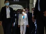US House Speaker Nancy Pelosi, center, arrives at the Legislative Yuan in Taipei, on Aug. 3, 2022.