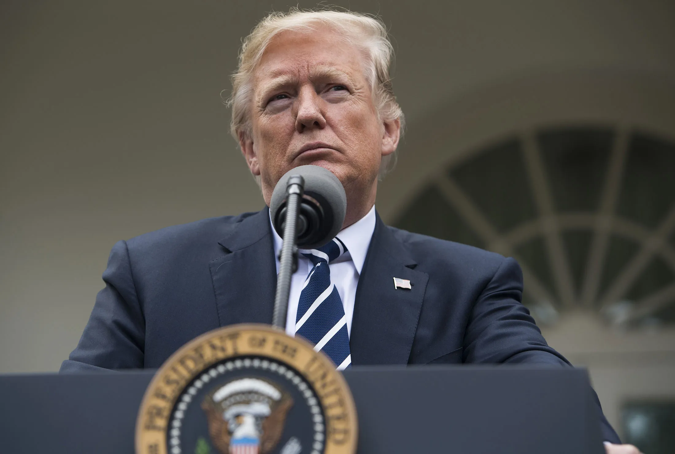 President Donald Trump speaks to the press in the Rose Garden of the White House on Oct. 16.&nbsp;