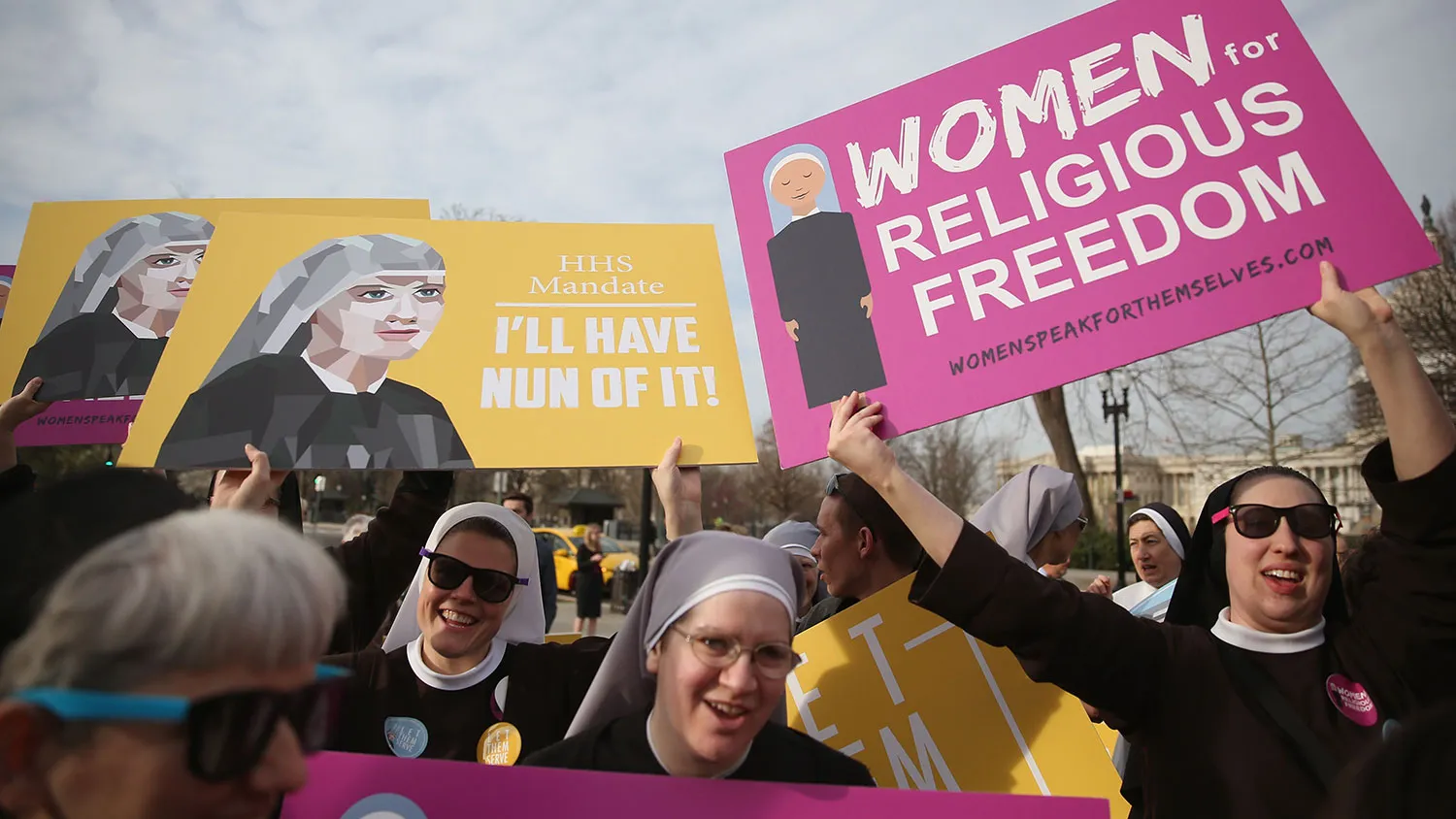 Nuns supporting Little Sisters of the Poor attend a rally in front of the U.S. Supreme Court on March 23, 2016, in Washington.
