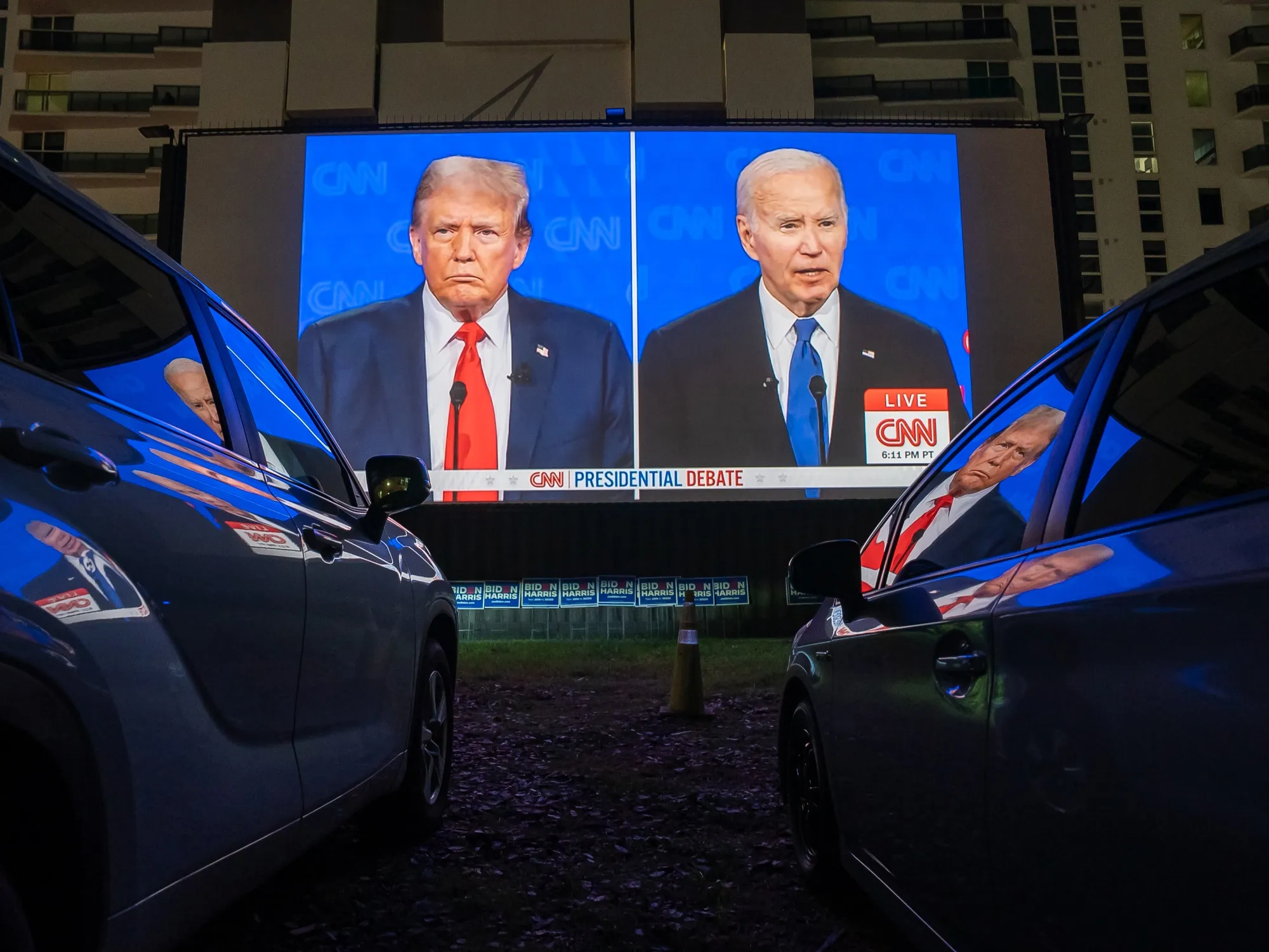 A debate watch party at a drive-in theater in Miami, Florida.