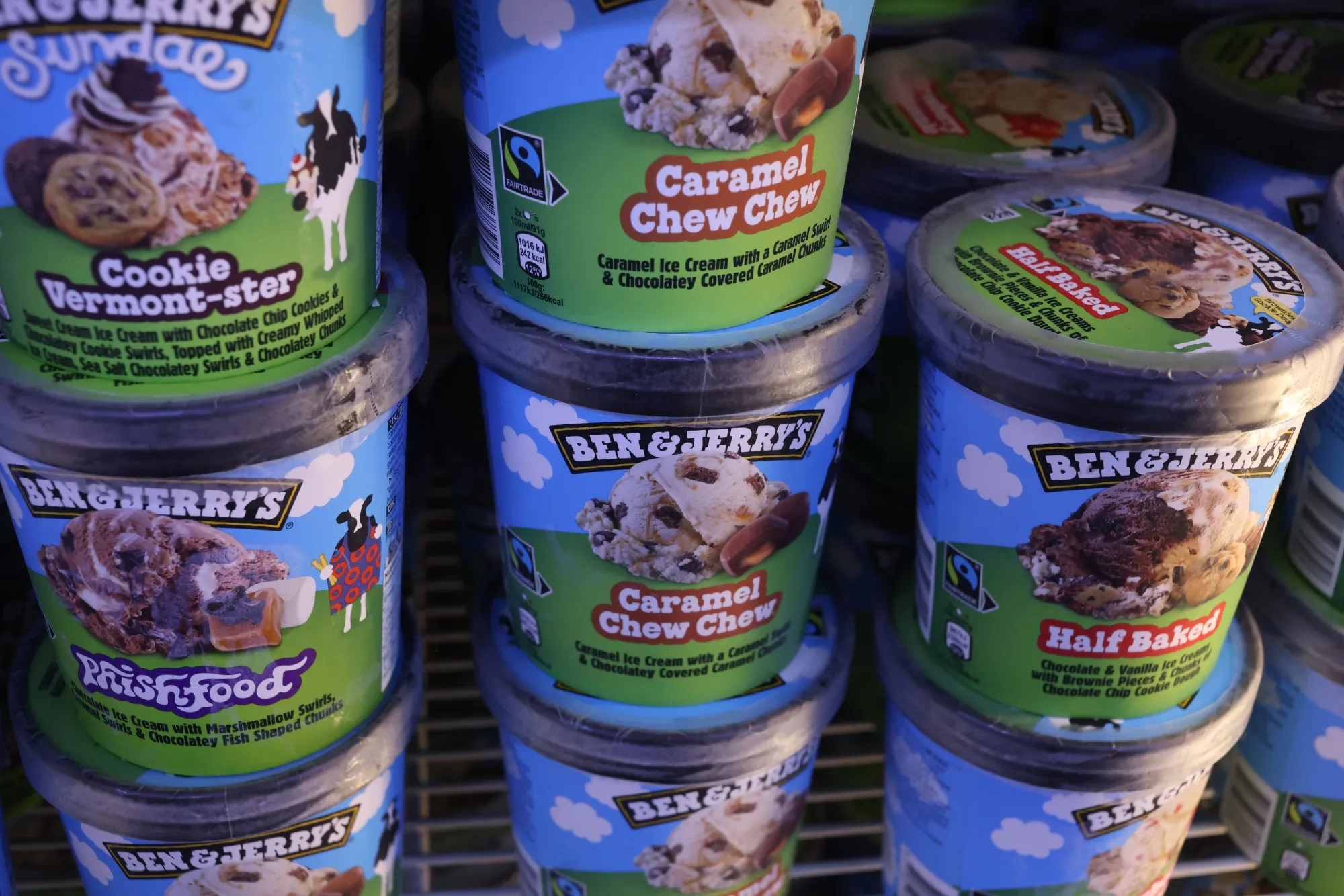 Tubs of Ben &amp; Jerry's ice cream.