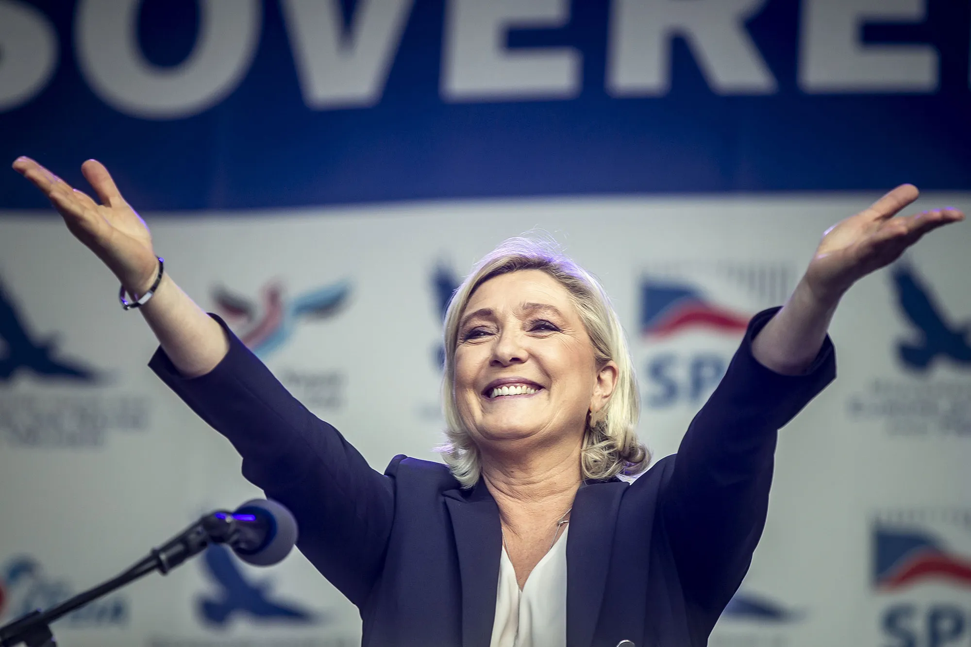 Marine Le Pen during a meeting of party leaders&nbsp;in Prague.