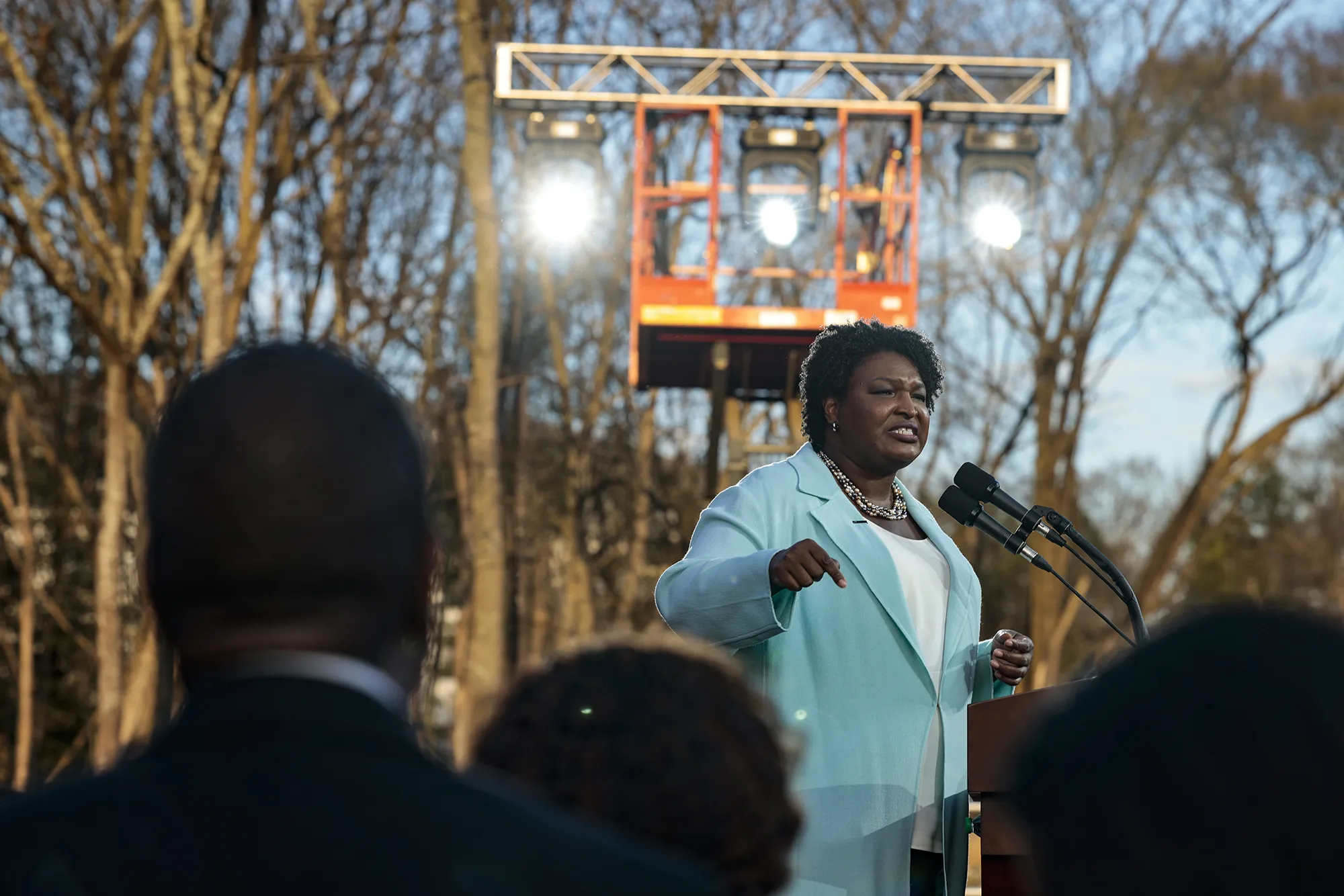 Stacey Abrams campaigning in Atlanta. “If Black men vote for me, we win,” she says.