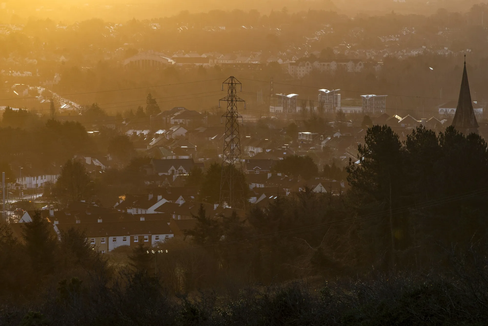 Power lines&nbsp;in Andersonstown, Belfast, Northern Ireland.