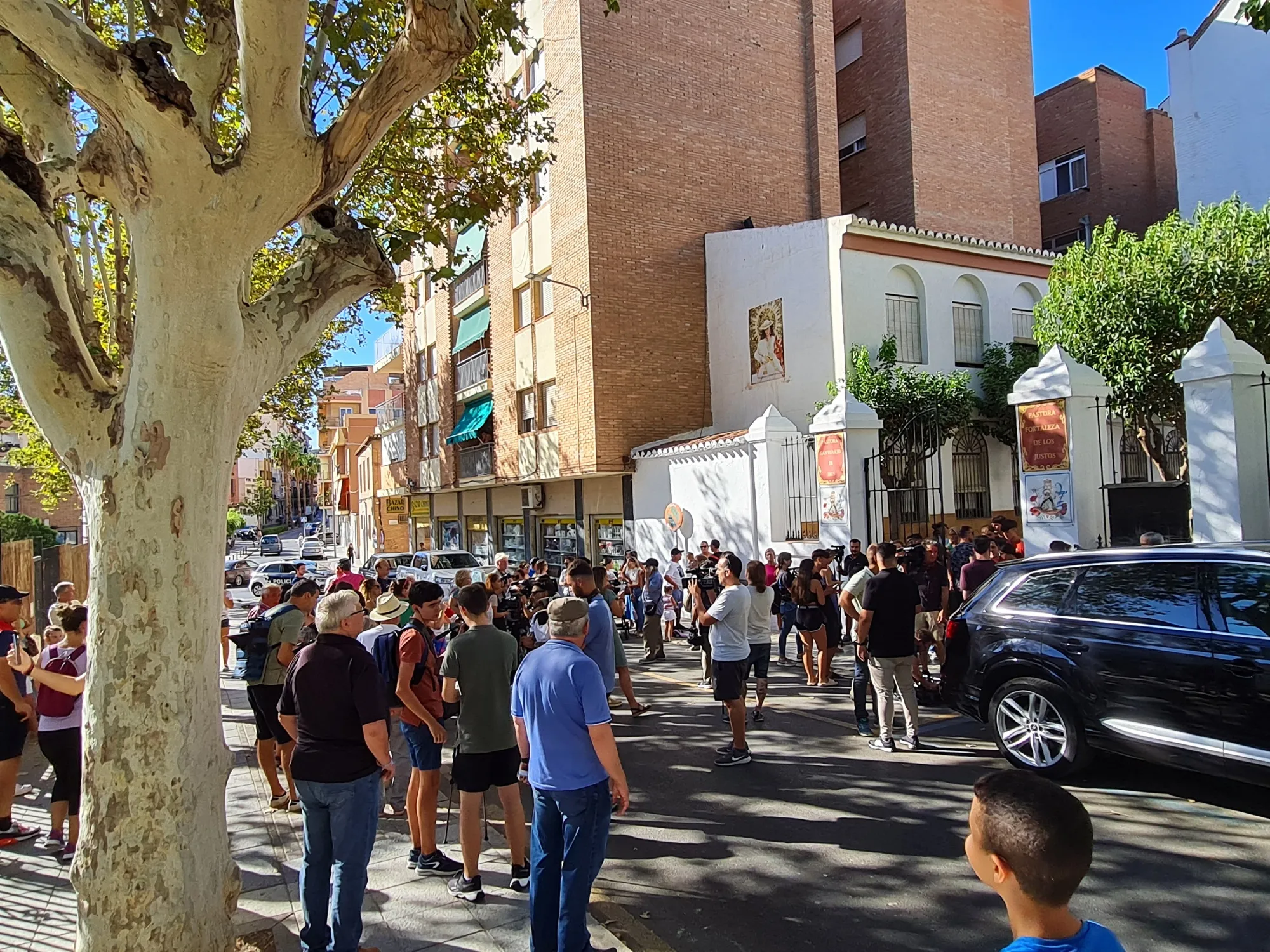 Supporters of Luis Rubiales demonstrate outside the church where his mother has locked herself in Motril, Spain, on August 28.