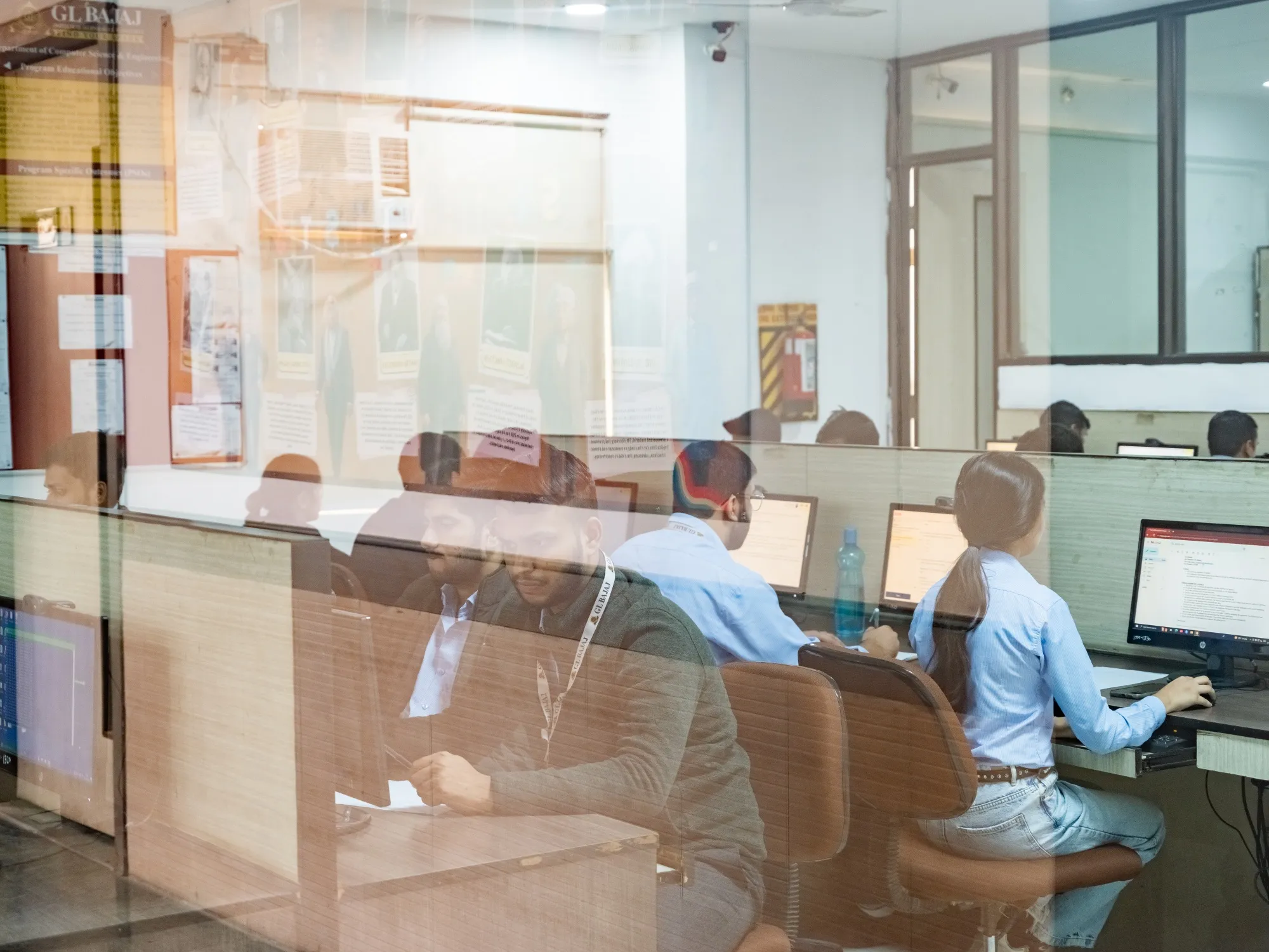 Students take part in an online assessment session during a college recruitment event at the GL Bajaj Institute of Technology & Management in Greater Noida, Uttar Pradesh, India.